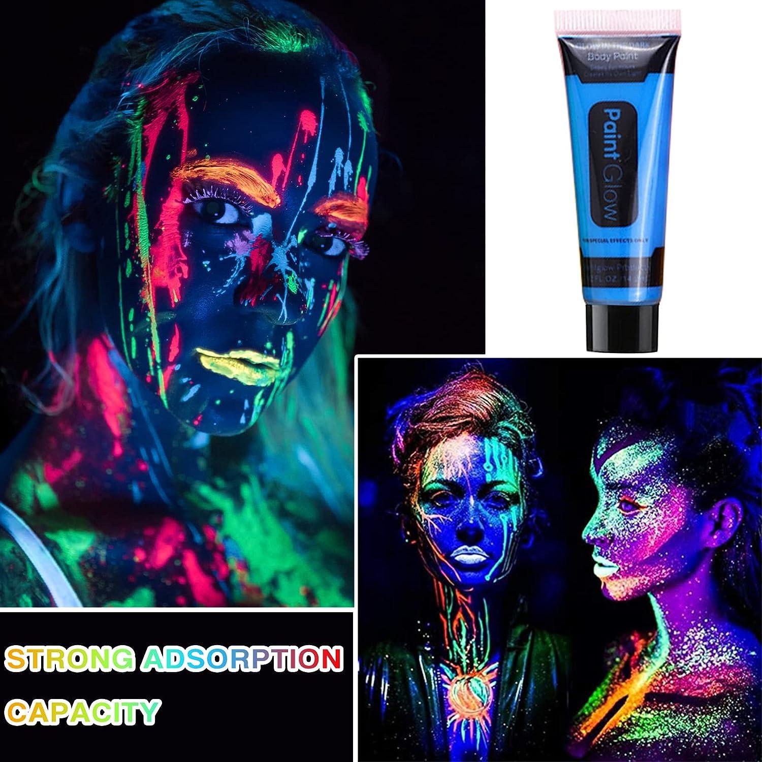Upgraded Glow in the Dark Face Body Paint for Christmas Halloween Cosplay,  Black Light Face Makeup for Xmas Party,Washable Neon Face Paint,Brighter