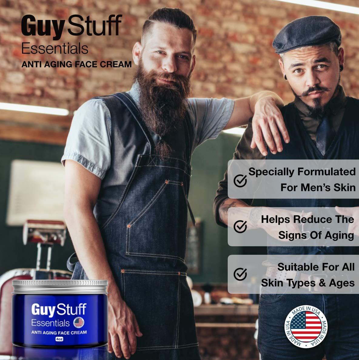 Mens Face Moisturizer - Non Greasy Formulation - Anti Aging Cream for Men -  Rich Anti Wrinkle Lotion with Hyaluronic Acid - Boosts Collagen - Natural  and Organic Skincare by Guy Stuff Essentials