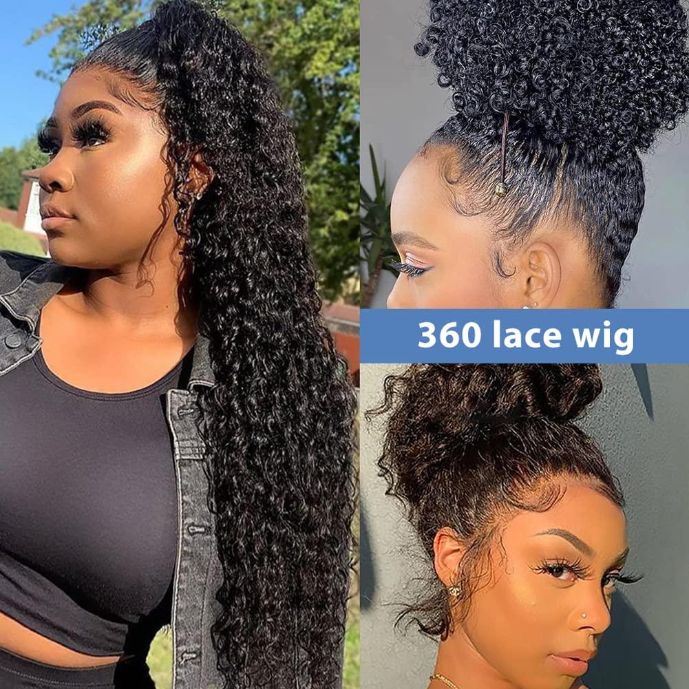 Healthair 360 Lace Front Wigs Human hair, Deep Wave Lace Front Wigs for  Black Women, 360 Lace Wigs Preplucked, HD Transparent Lace 10A Remy Human  Hair Wigs, Deep Curly Wigs, Can Make
