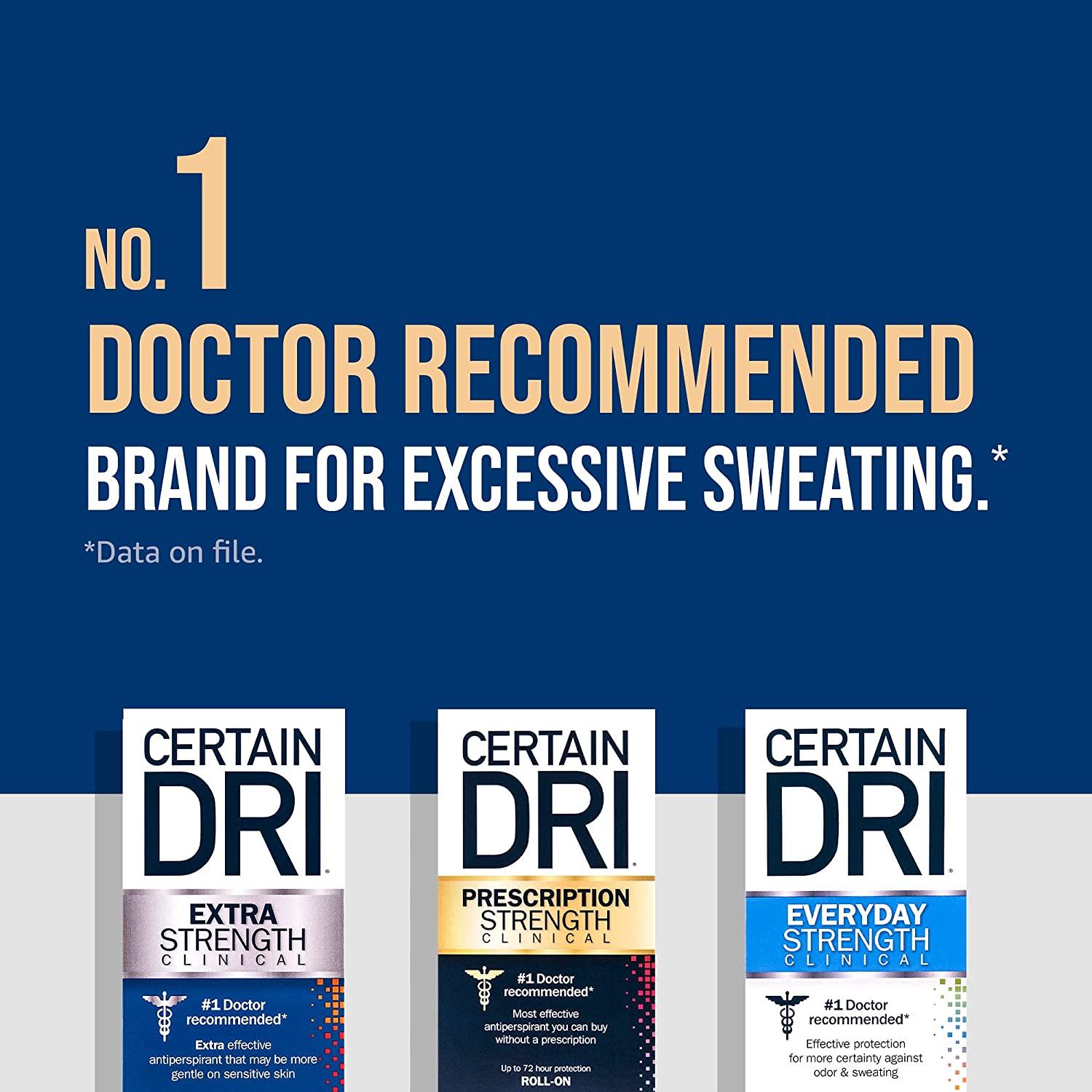 Certain Dri Extra Strength Clinical Antiperspirant Solid Deodorant,  Hyperhidrosis Treatment for Men & Women, Powder Fresh, 1.7oz, 1 Pack