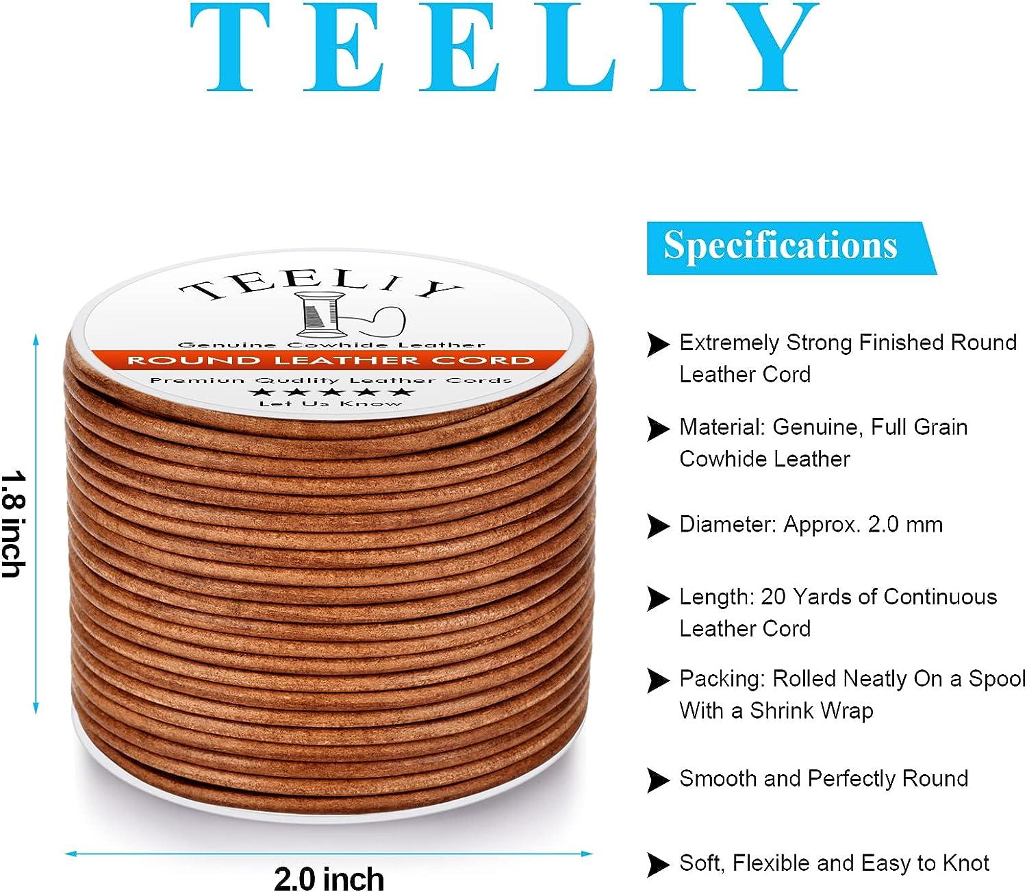 Teeliy Round Leather Cord Genuine Cowhide Leather String Lace Cord, Natural  Real Full Grain Cowhide Leather Rope for Jewelry Making, Kumihimo