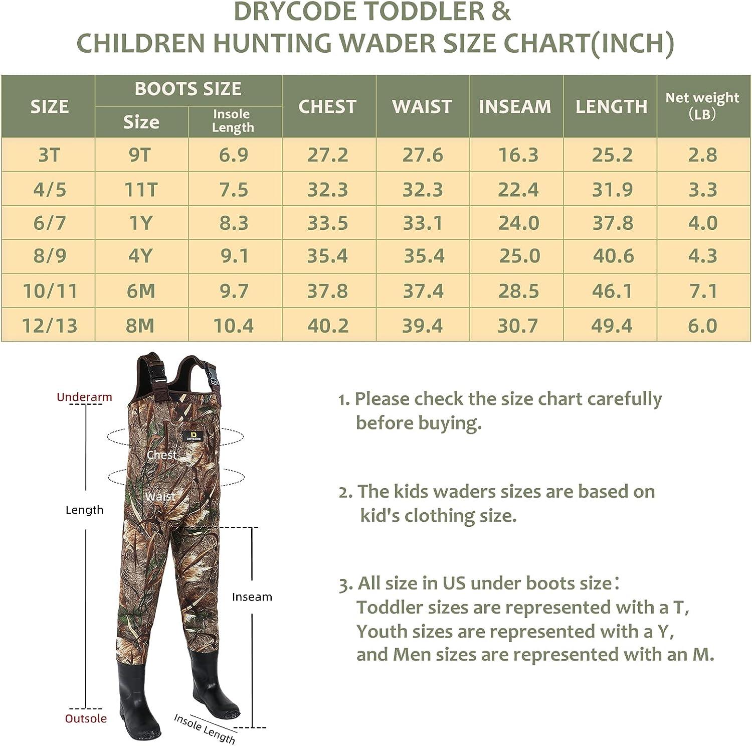 DRYCODE Kids Waders with Insulated Boots, Youth Waders for Toddler &  Children, Waterproof Warm 4mm Neoprene Chest Wader for Duck Hunting,  Fishing, Boys and Girls, with Boot Hanger 6/7 Reed Grass Brown