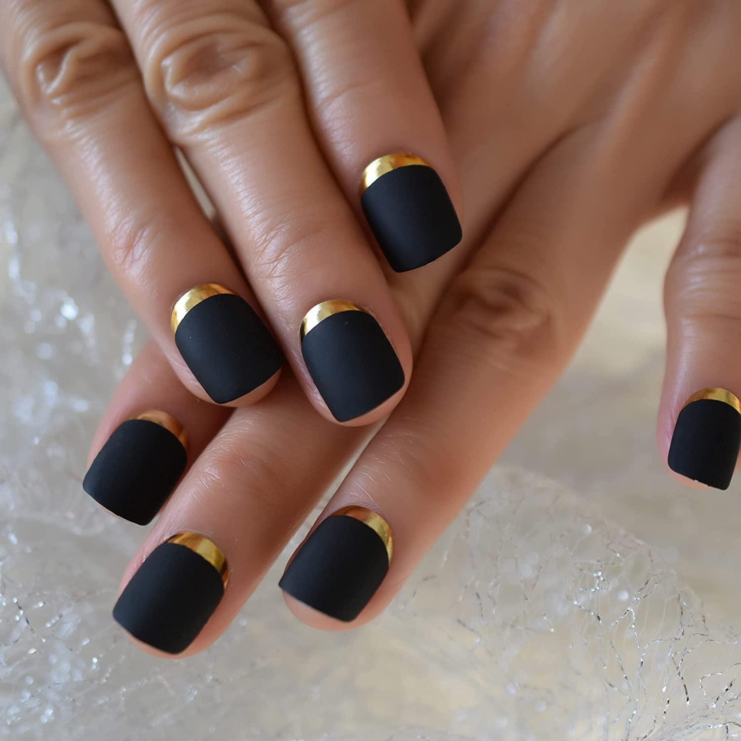 black and gold french nail designs