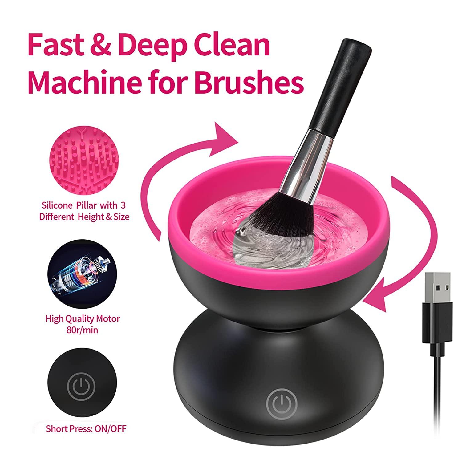  Electric Makeup Brush Cleaner, Makeup Brush Cleaner Machine  with Brush Clean Mat, Automatic Cosmetic Brush Cleaner Makeup Brush Tools  for All Size Beauty Makeup Brushes Set, Gift for Women Wife (A) 