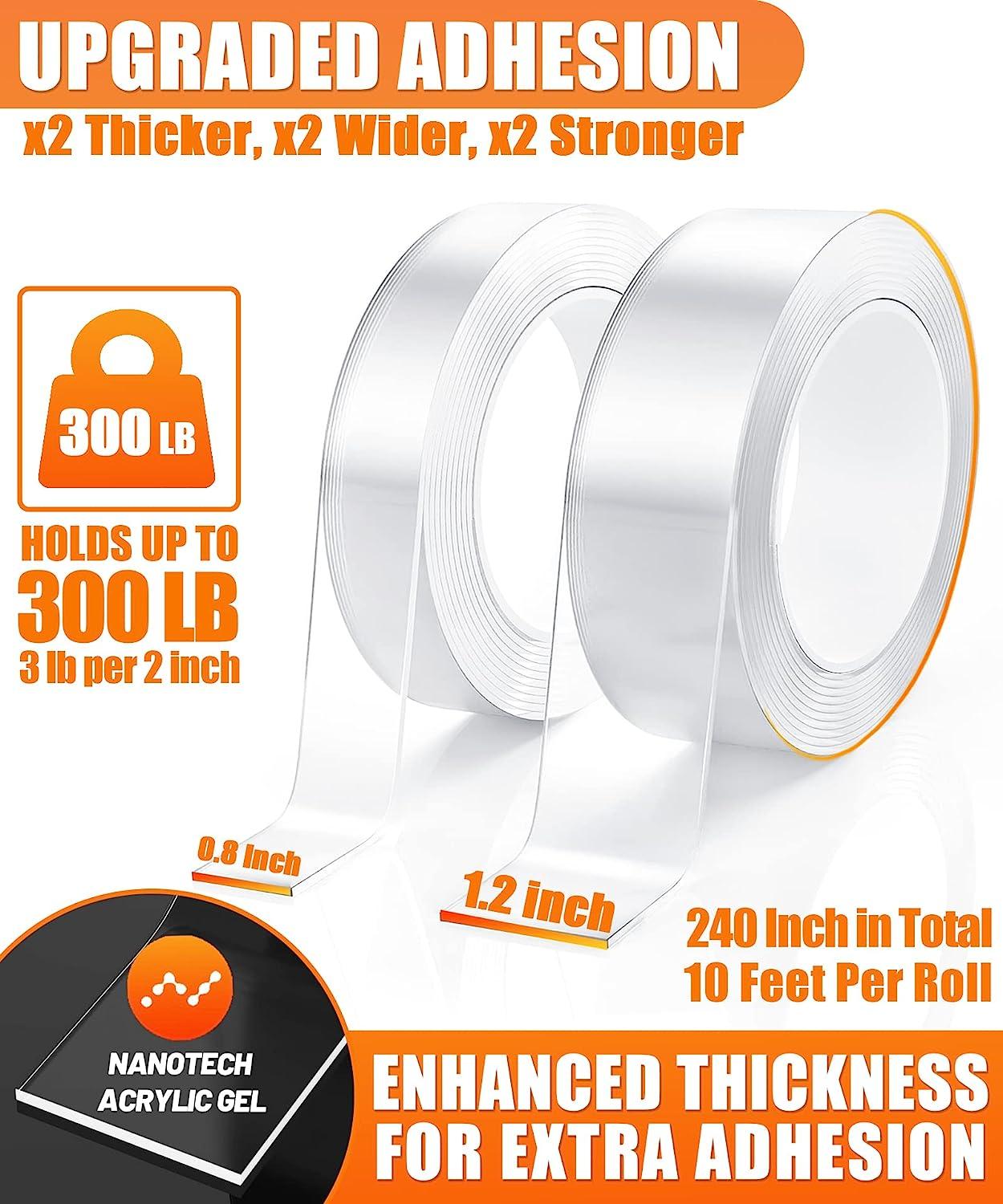 2 Rolls Double Sided Tape Heavy Duty - 240 x 1.2 & 0.8 - Removable Nano  Tape for Poster Carpet Picture Hanging Strip Rug Wall Outdoor - Clear 