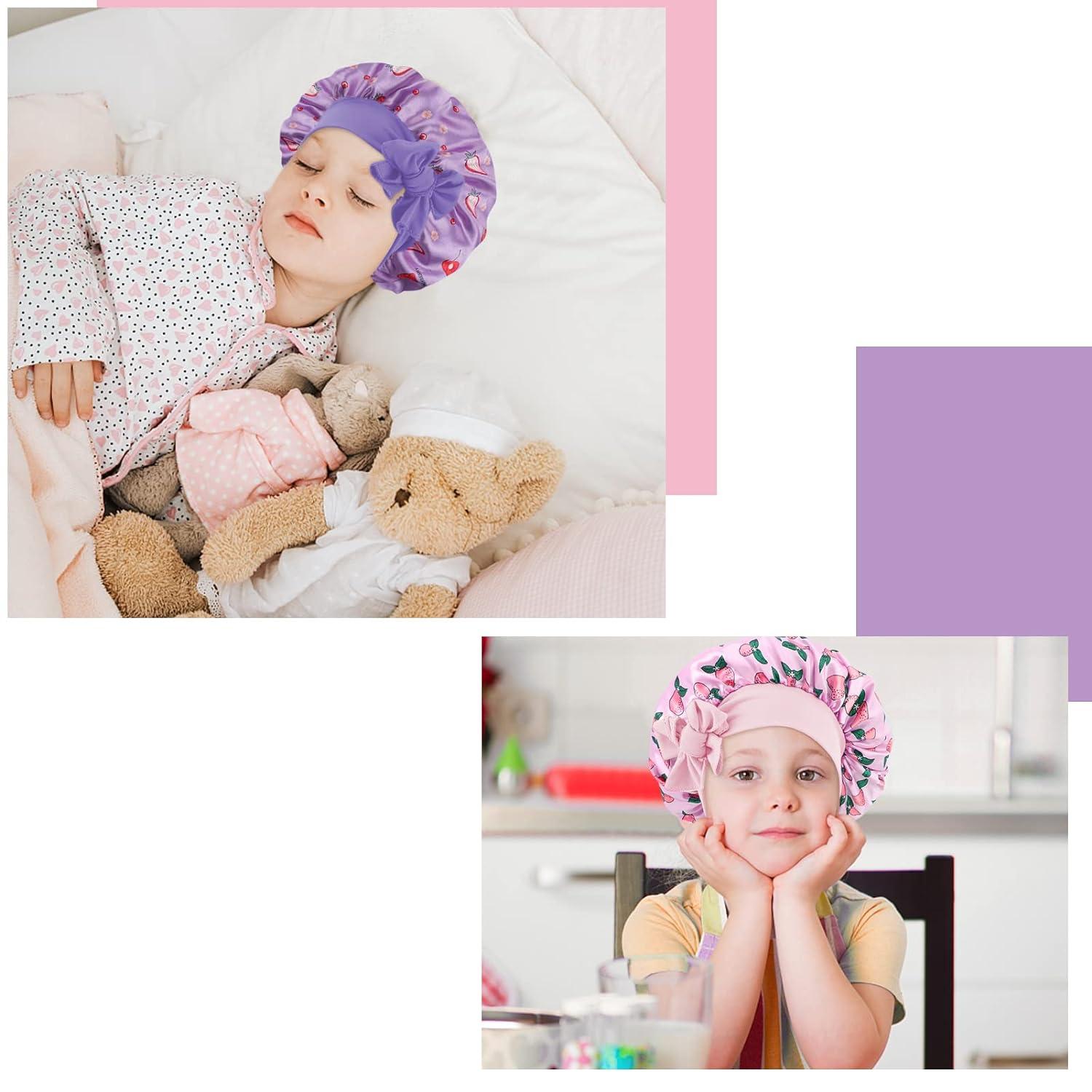  Arqumi Pack of 2 Satin Sleeping Bonnet for Kids, Soft Satin  Sleep Bonnet with Elastic Strap, Adjustable Sleep Cap Hair Bonnet for  Children, Pink+Purple : Beauty & Personal Care