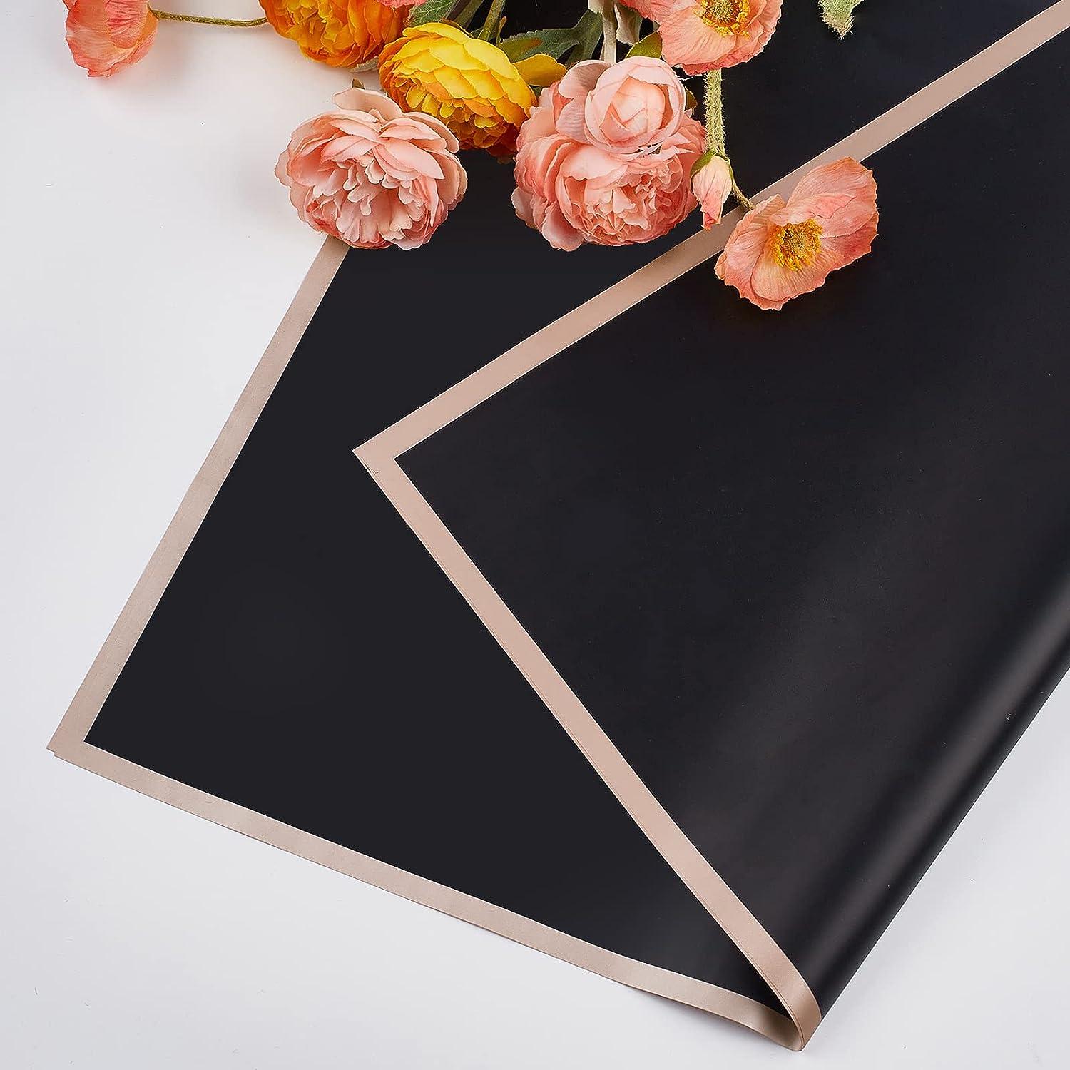 20pcs 22.8 Inch Black Floral Wrapping Paper, PP, Matte Floral