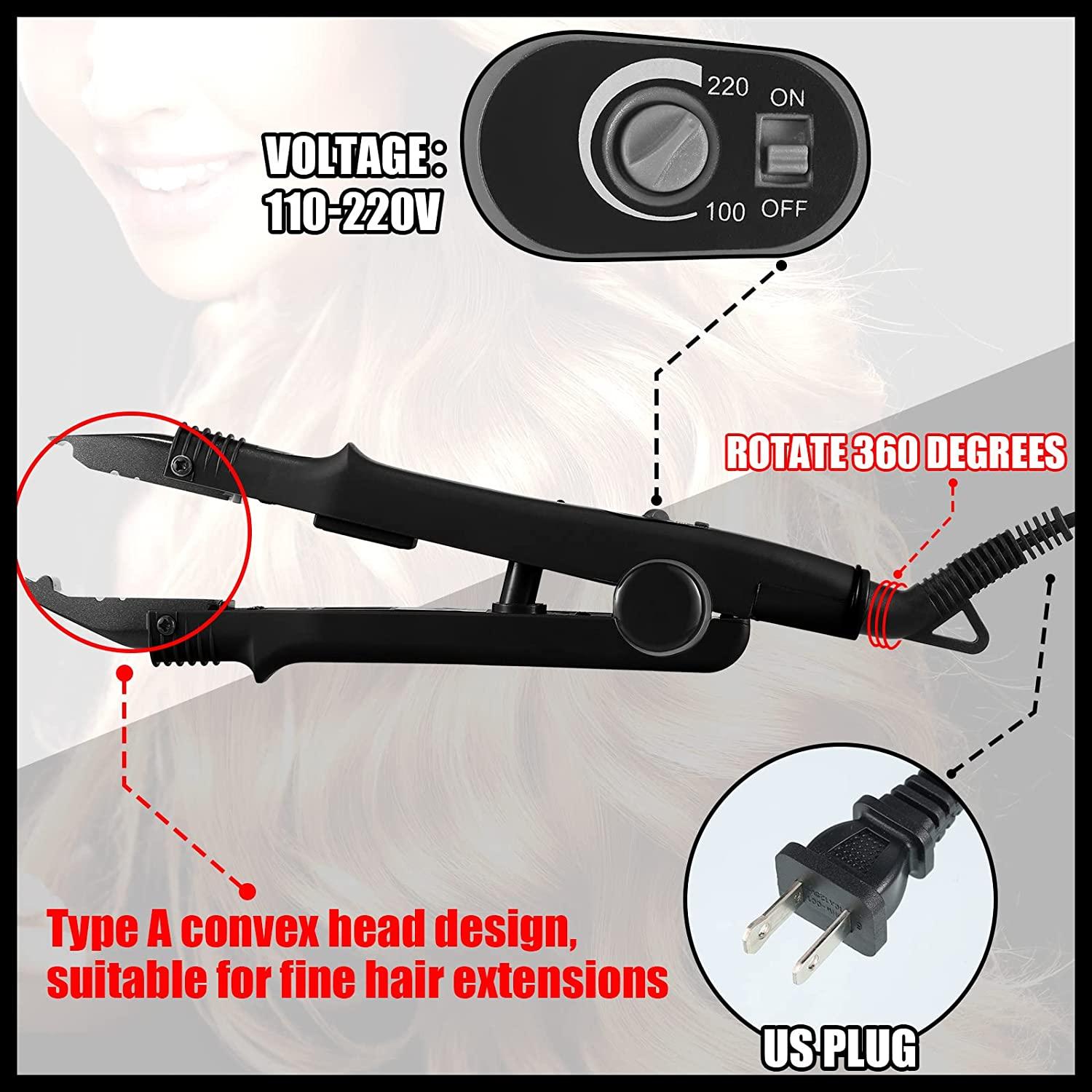 Fusion Hair Extensions Tool US Plug Professional Hair Extensions Tools Heat  Iron Connector Wand U Tip Hair Extensions with 2 Bags Keratin Glue Granule