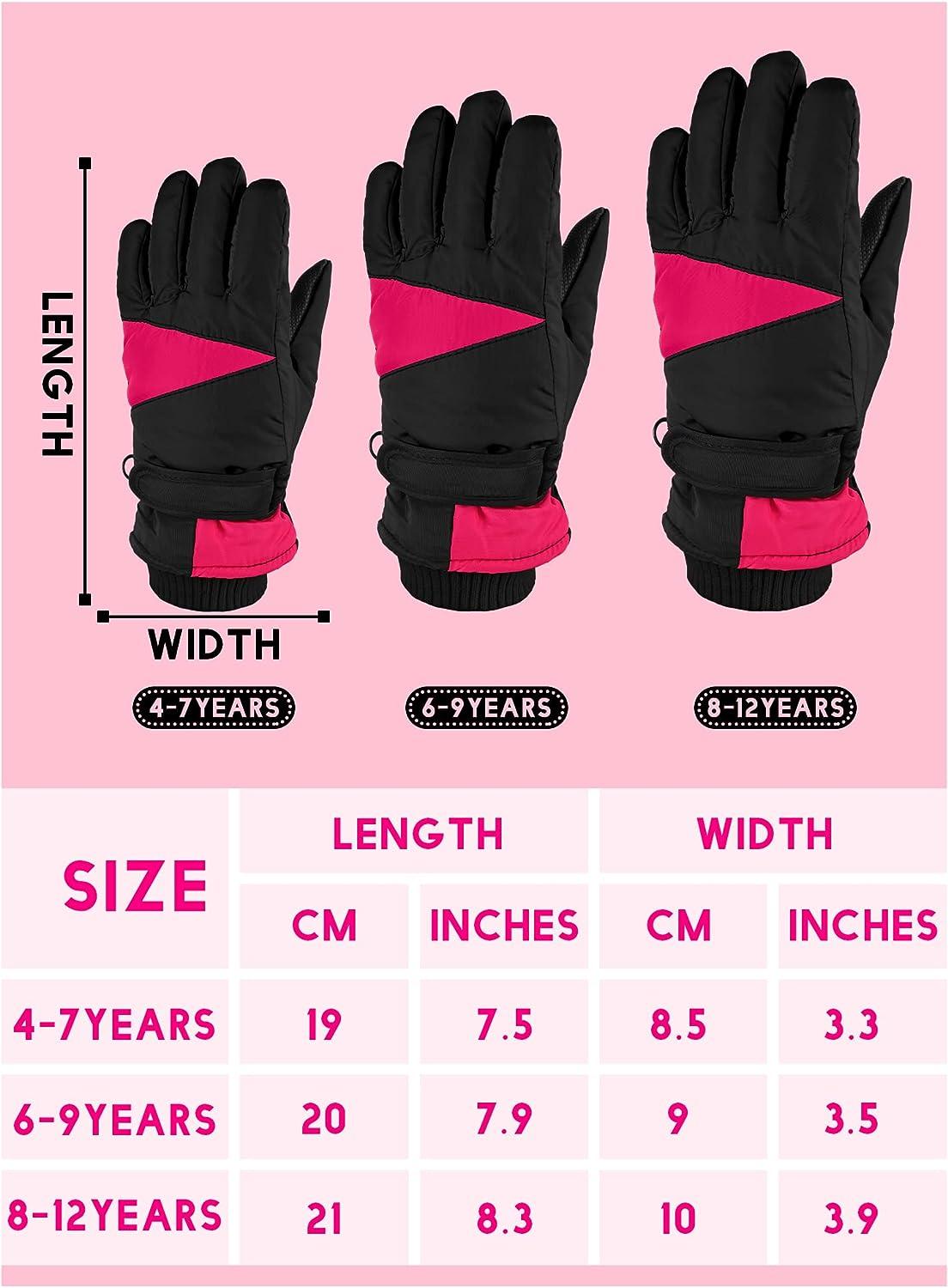 2 Pairs Kids Ski Gloves Winter Waterproof Gloves Children Warm Thick Full  Finger Mittens Snow Gloves for Girls 4-7 Year-Old
