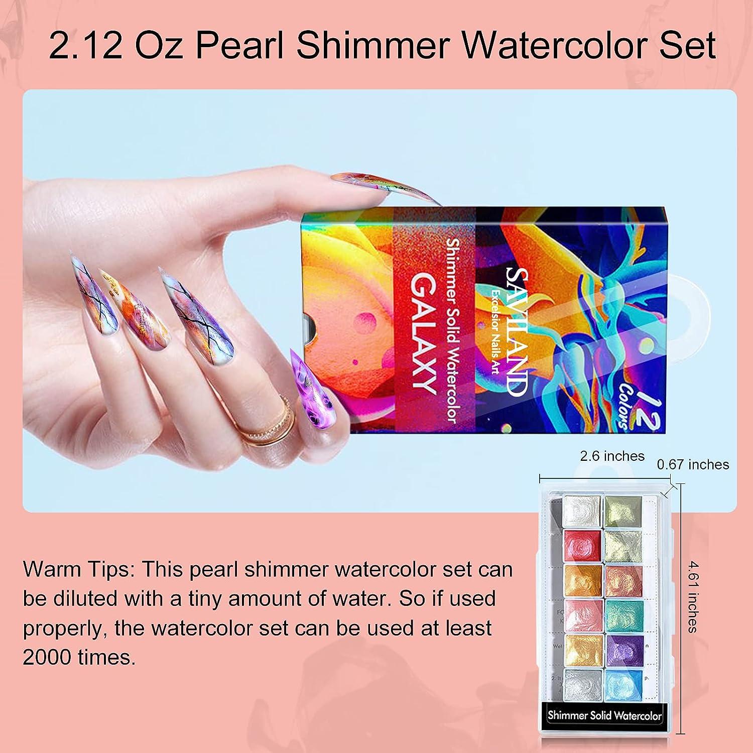 12 Colors Nail Art Pearl Shimmer Solid Watercolor Paint Set