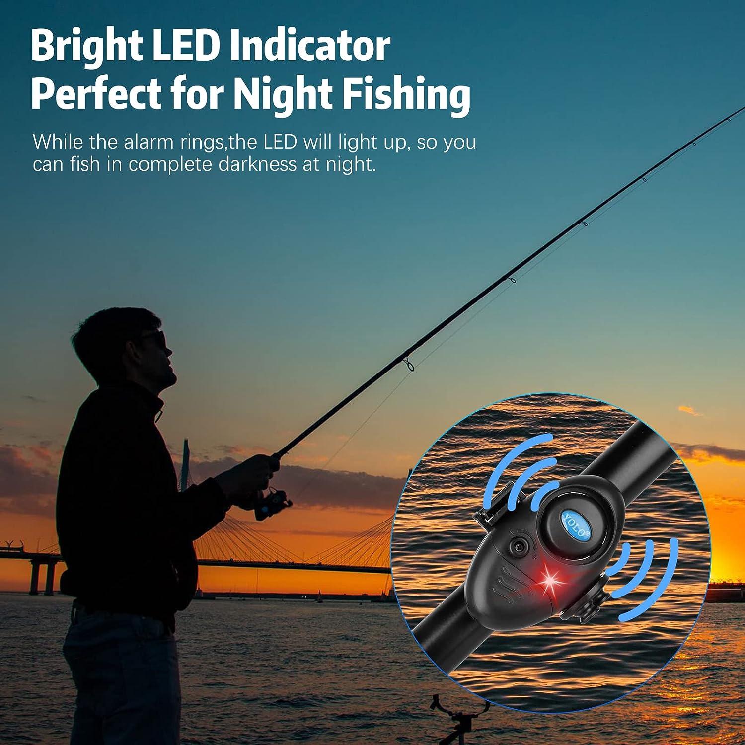 Fishing Bite Alarm 3 Pack with Bonus 10 Pack Batteries & Adjustable Sound  Volume Knob, Upgraded Electronic Fish Rod bait Alert Indicator LED Alarms