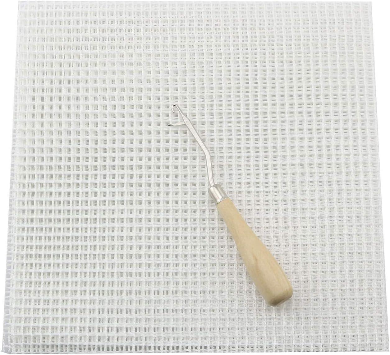 Canvas Mesh Blank White & Wood Bent Latch Hook Crochet 