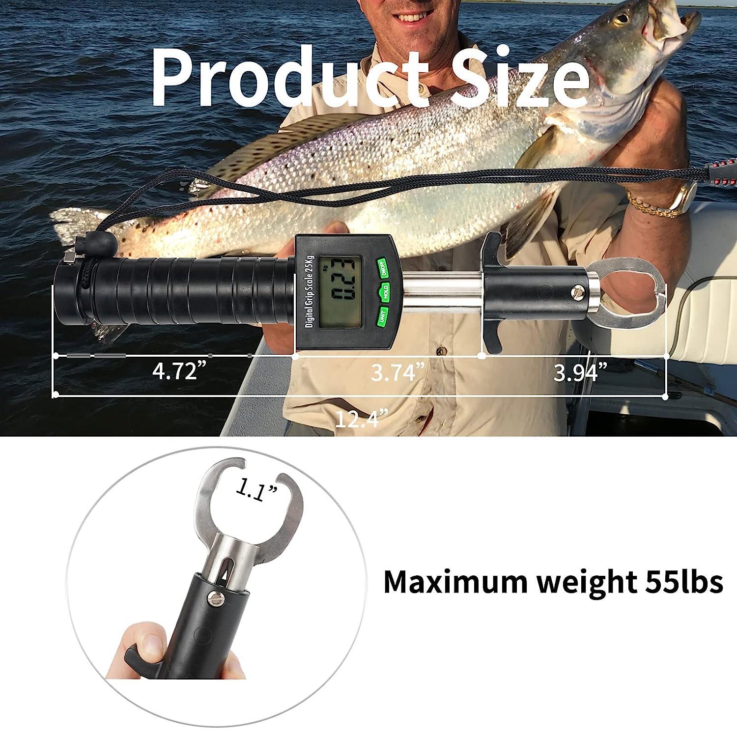 Fish Grip Scale, 3 in 1 Digital Fish Grip Scale 25kg/55lb Fish Lip Gripper  Grabber with 1M Tape Measure Digital Fish Grip Scale
