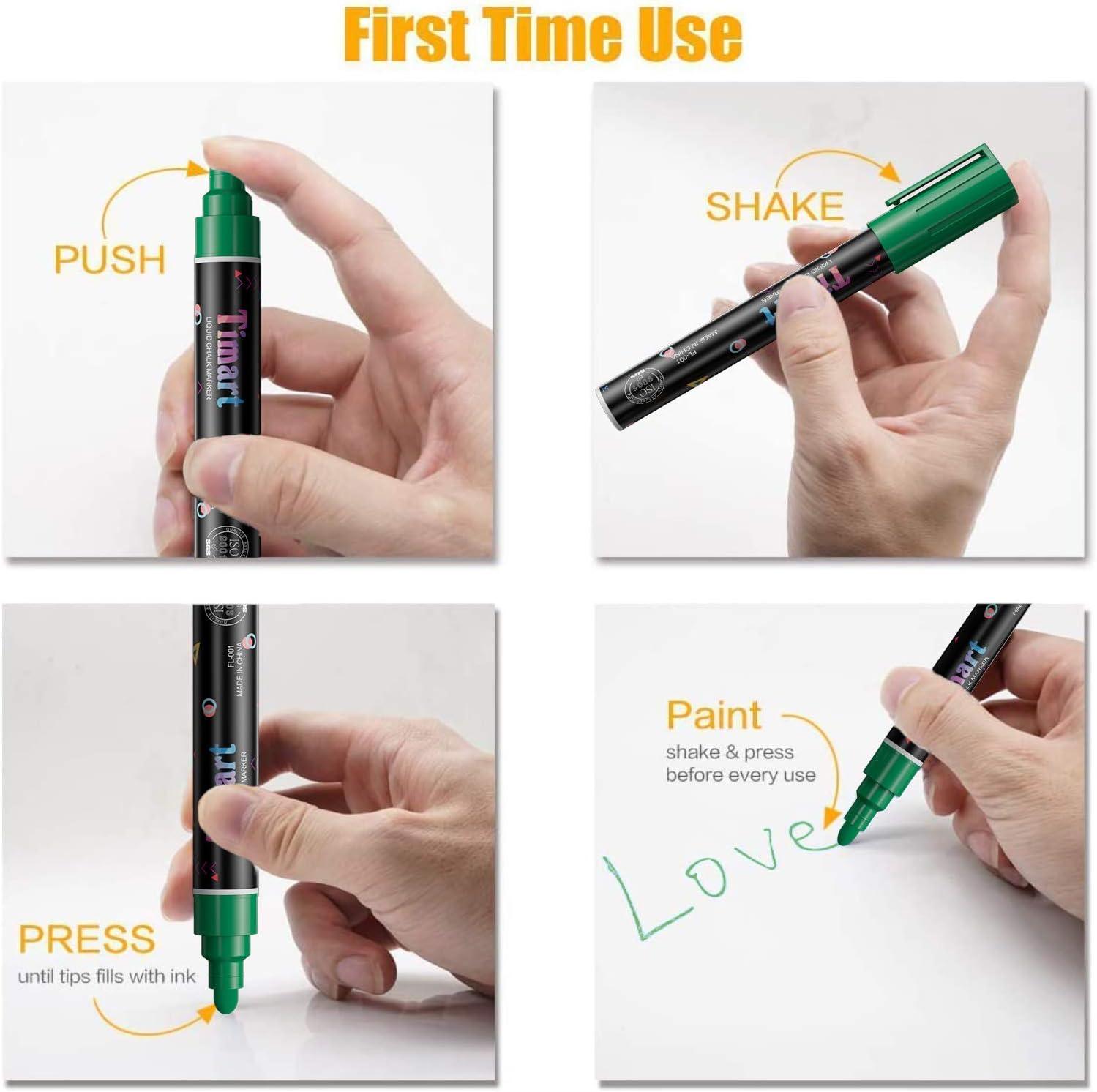 Liquid Chalk Marker Pen - White, Dry Erase for Chalkboard Signs, Windows, Blackboard, Glass with 24 Chalkboard Labels Included (6 Pack) 3-6mm