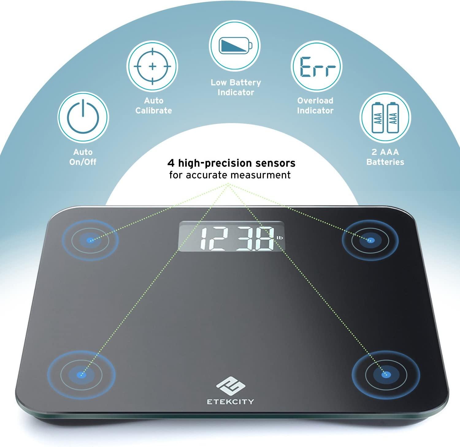 Digital Body Weight Scale Waterproof Bathroom Scale Tempered Glass Balance  Scale LCD Display Precision Measurements(Black)
