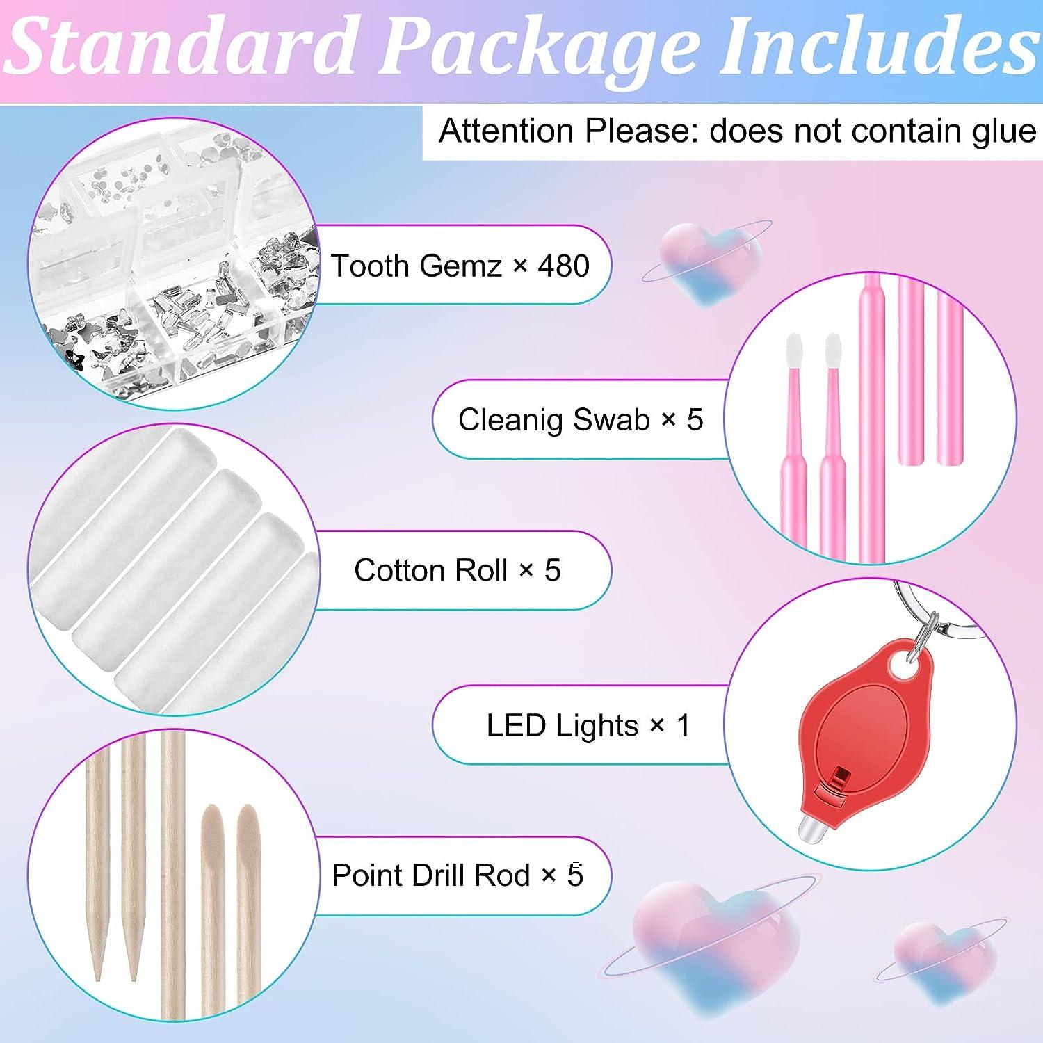 Landhoow 480 Pcs Tooth Gem Kit DIY Teeth Crystals Jewelry Kit Fashionable Teeth  Gems Kit Artificial Crystal Tooth Ornaments for Reflective Teeth (Clear)