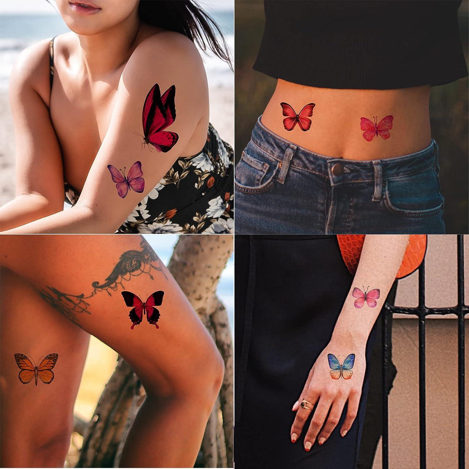 Temporary Fake Butterfly Tattoos - 5 sheets (25 tattoos), Colorful  Butterflies