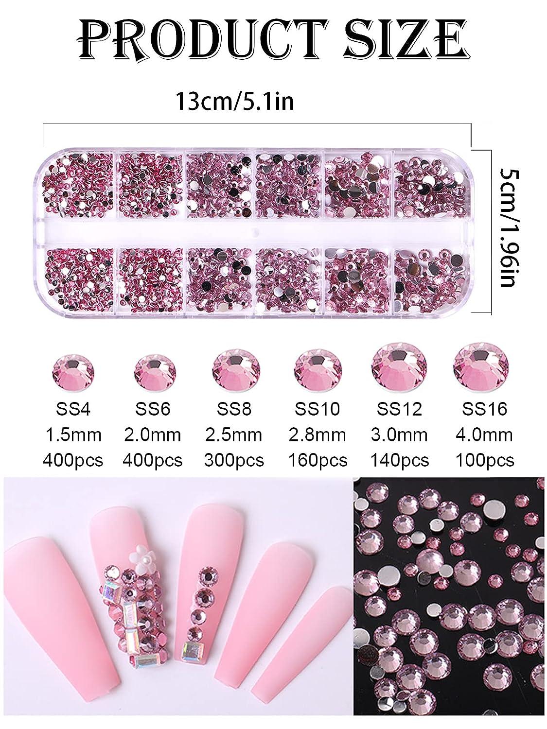  660Pcs Light Pink Rhinestones Crystals Gems Nail Art Flat Back  Round Multi Sized Shapes Pink Gems Rhinestone Stones Beads for Nail Art DIY  Jewelry Crafts Accessories : Beauty & Personal Care