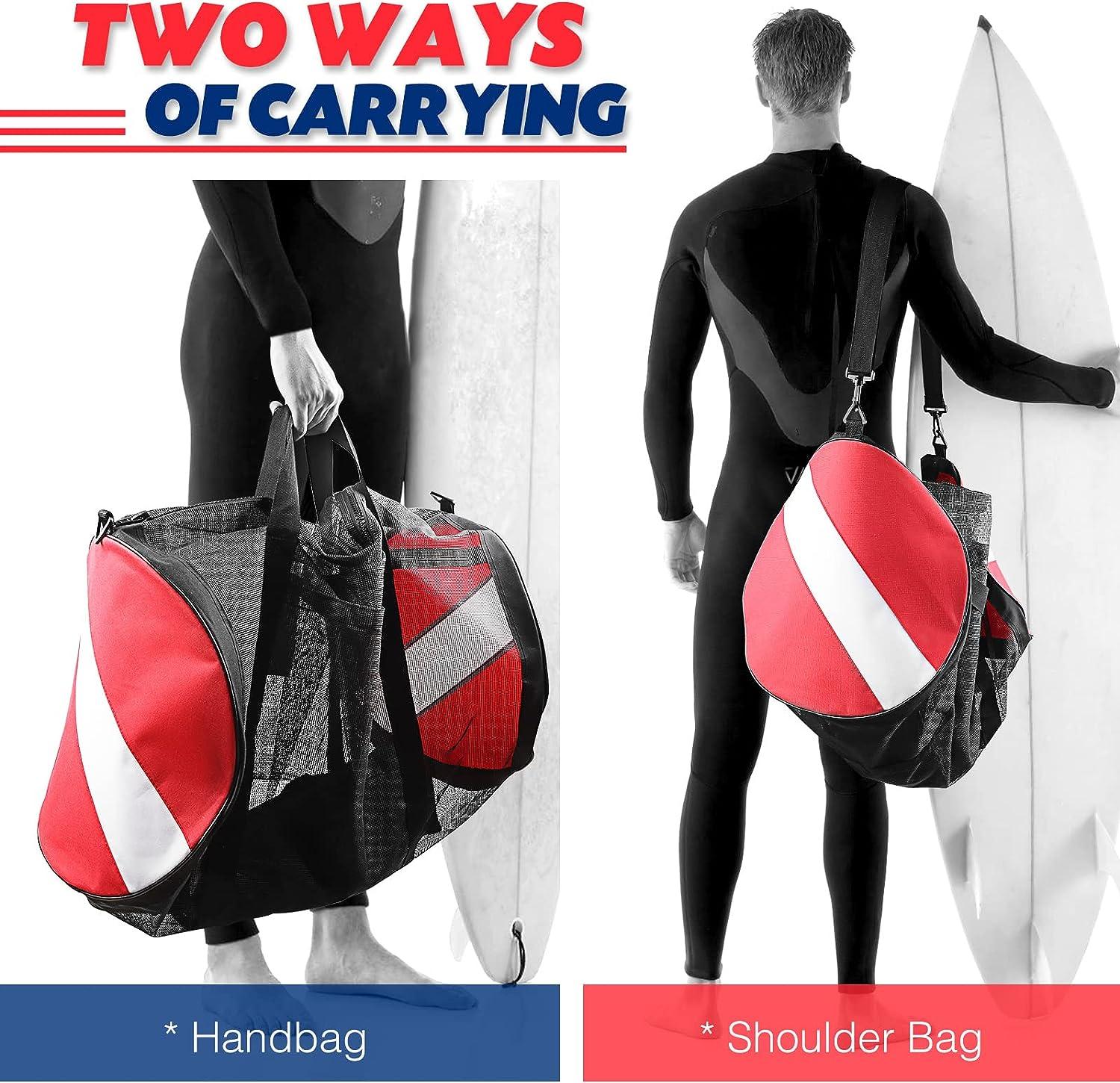 OVOVFANY Mesh Dive Bag, Heavy-Duty Oversized Dive Flag Mesh Duffel Bags  Travel Dry Totes with Shoulder Straps and Pocket Storage Water Sports &  Beach Gears for Diving, Spearfishing, Swimming,Gym