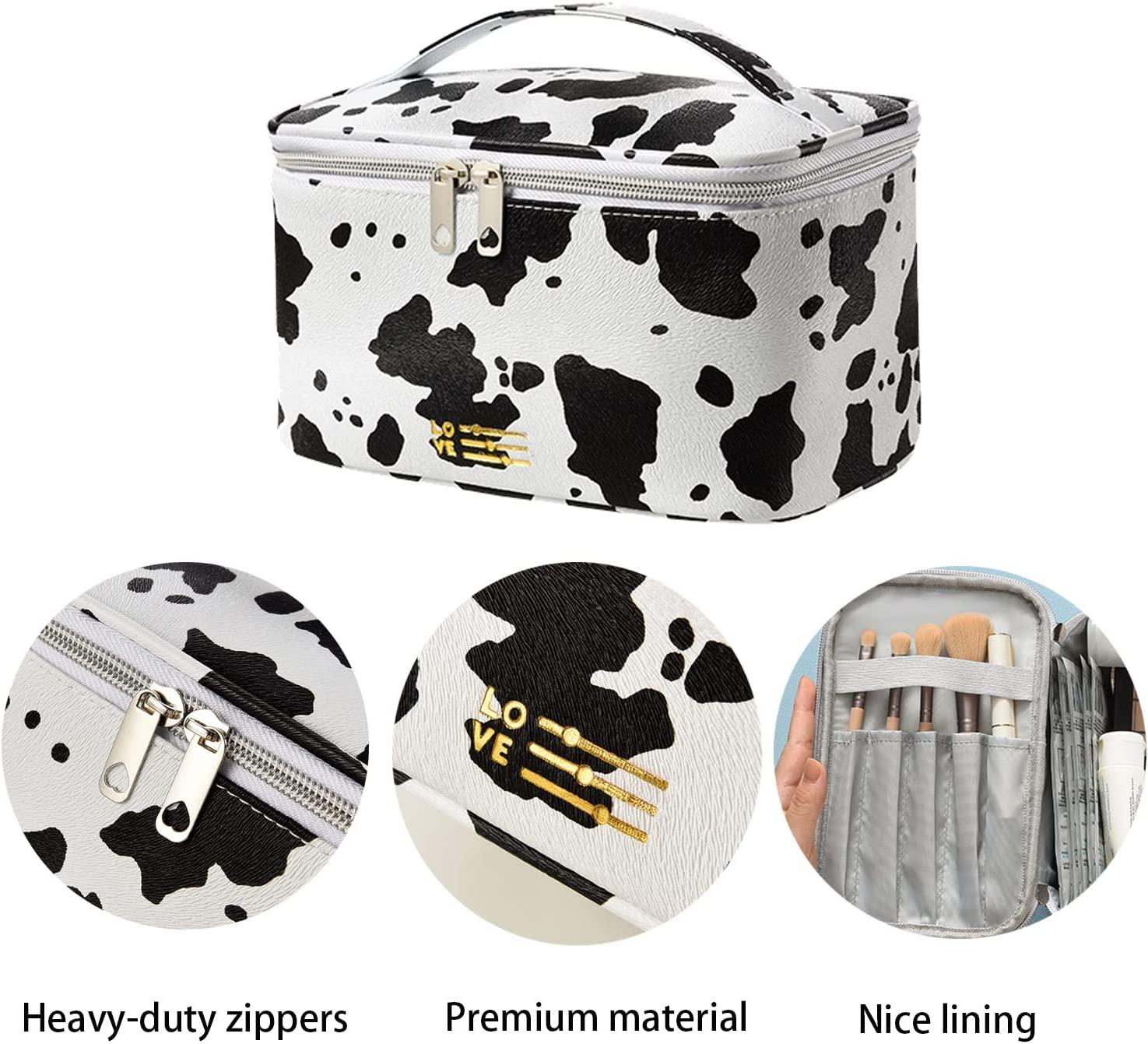 Portable Cosmetics Bag Cow Printed Makeup Bags for Girls Women Two-way  Zipper Makeup Pouch Travel Accessories Essentials New 