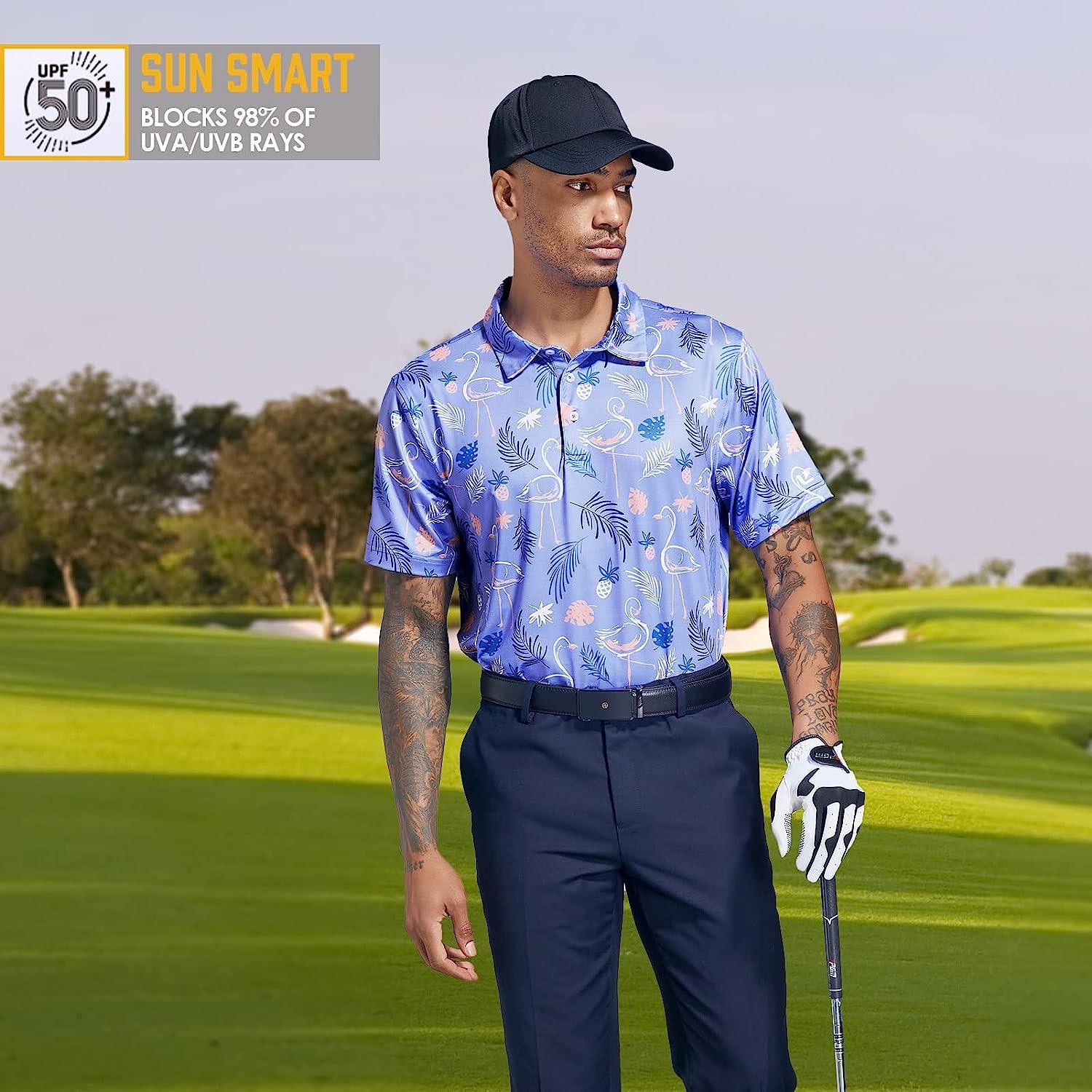 Ephemoca Golf Shirts for Men Dry Fit Performance Short Sleeve Print  Moisture Wicking Polo Shirt Medium Flamingo