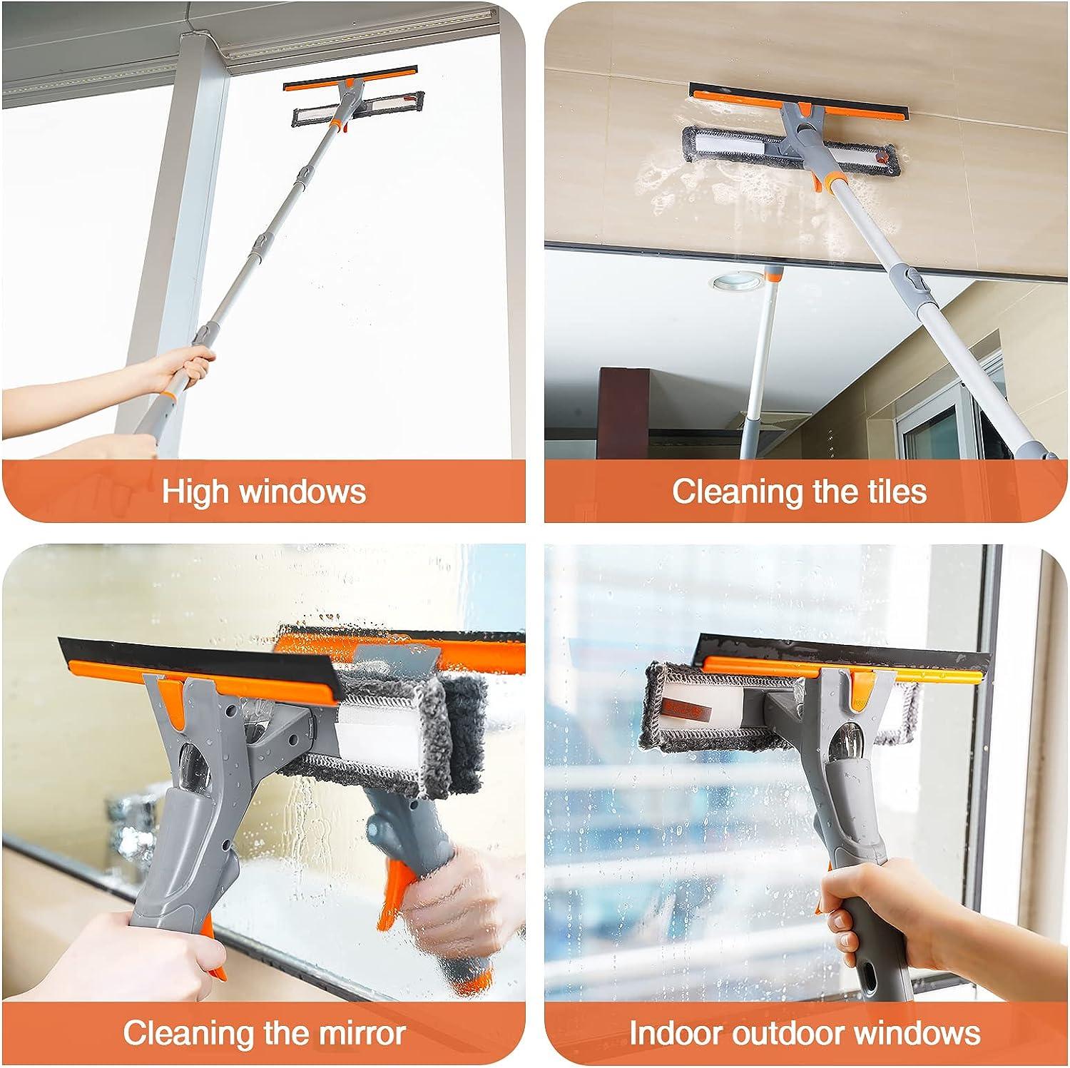 3 in 1 Window Cleaner Squeegee,Microfiber Window Washer,Glass Cleaning Tool  Wiper with Spray Bottle for Home Window, Car Window