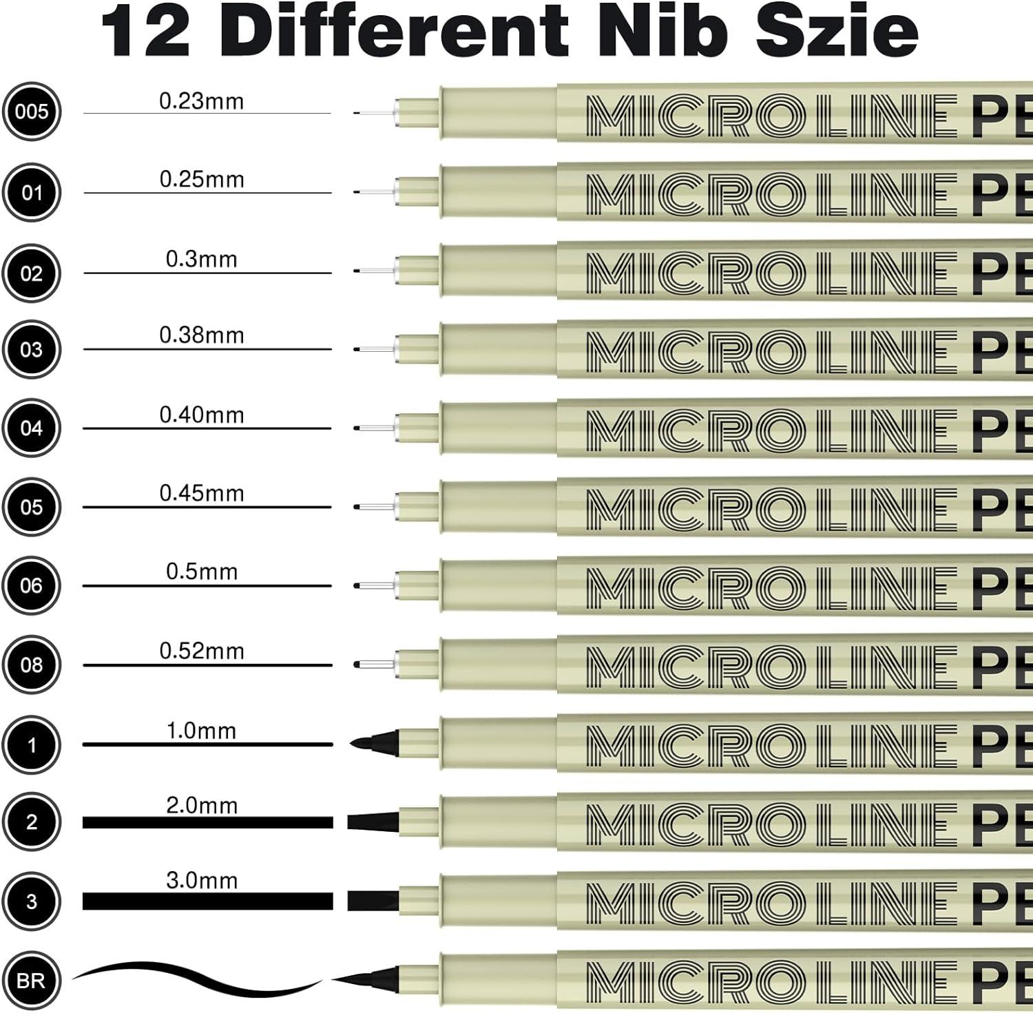12 Colors] 0.5 Mm Micro, Fineliner Pen Set Ink, Fine Point Pen,Multi-Liner,  Sketching, Anime,Artist Illustrating/ Technical Drawing,Office Documents
