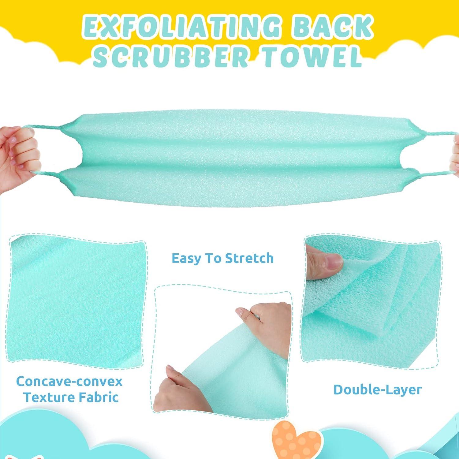 Back Scrubber for Shower Exfoliating Washcloth Back Cloth Body Extended  Length Scrubber Towel Nylon Exfoliating Stretchable Pull Strap Wash Cloth  for