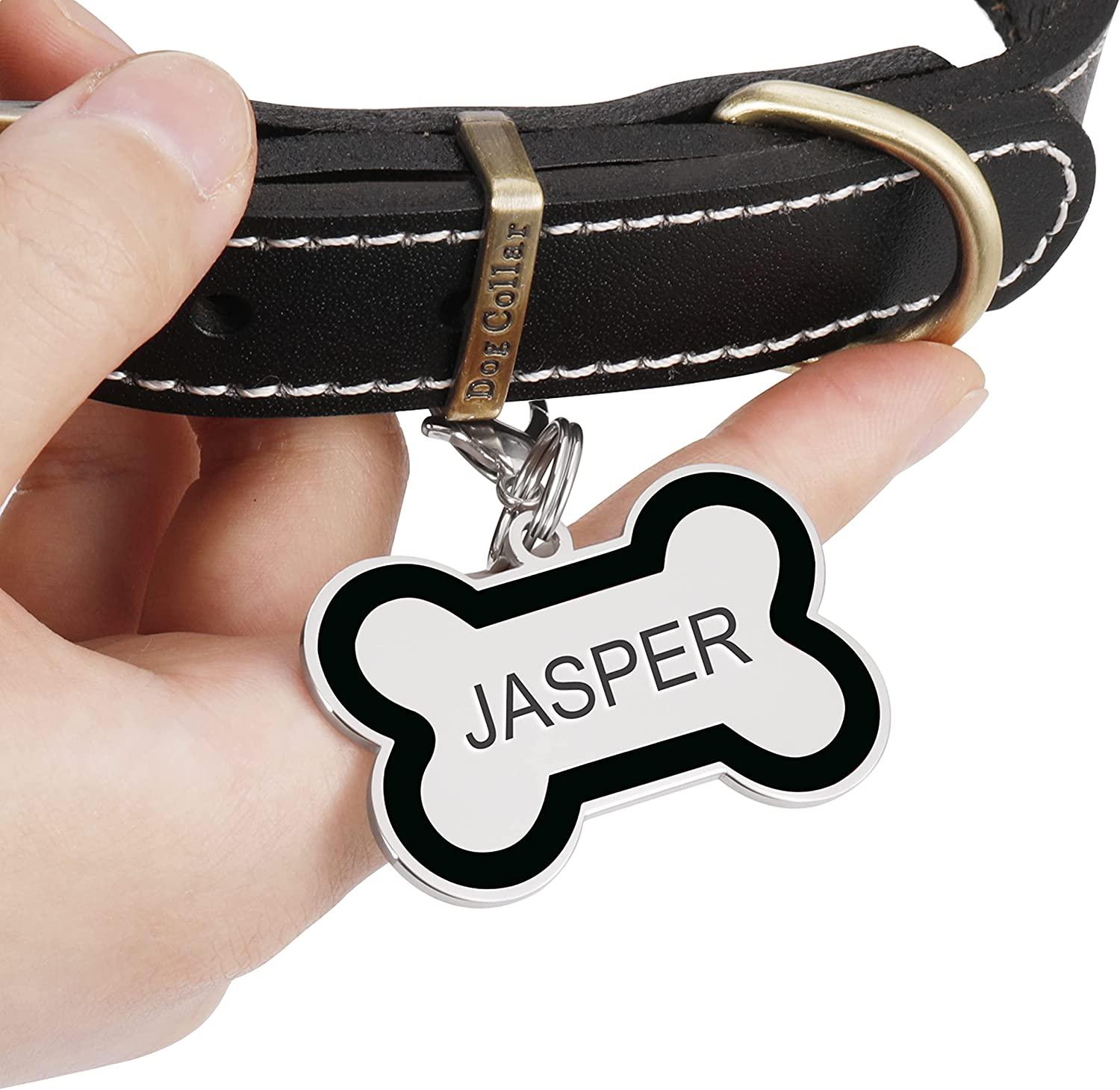 JATEBI 2 Pack Personalized Pet ID Tags, Stainless Steel Dog Tags,Custom  Bone&Hollowed Paw Shaped Engraved Dog Name, Label, Address & Phone