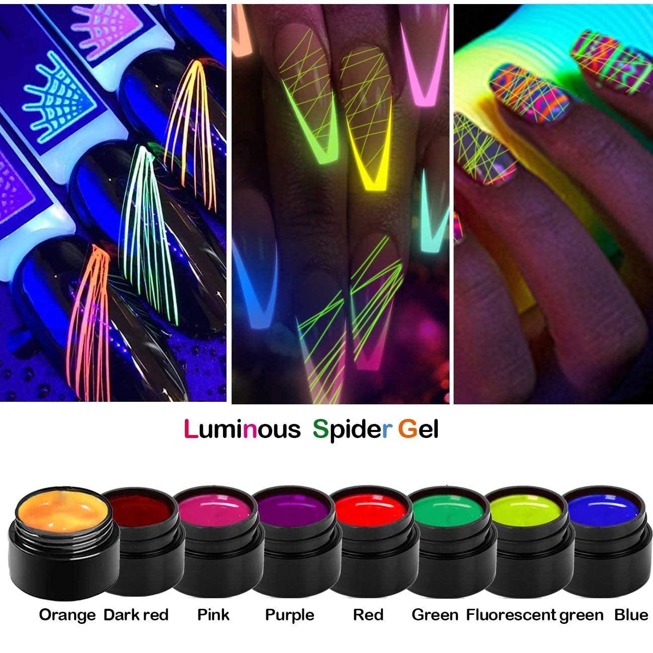 Yellow neon skull and spider glitter pattern glow in the dark pen