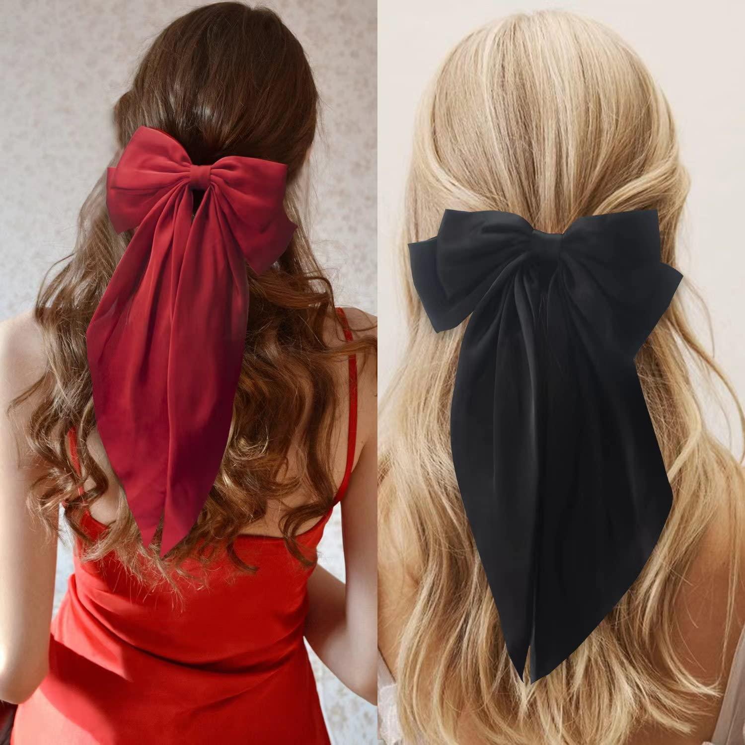  3 PCS Hair Bows for Women Black Bow Hair Ribbons for