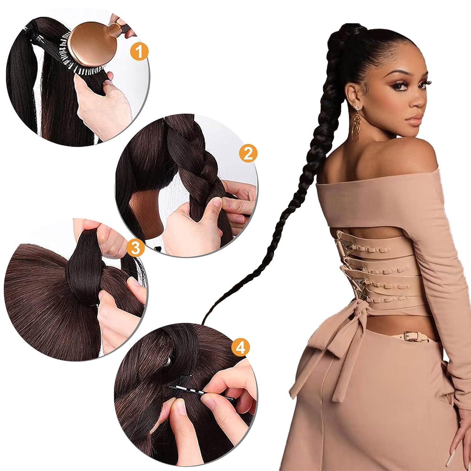 CHARSUN 32 inch Long Braided Ponytail Extensions for Women