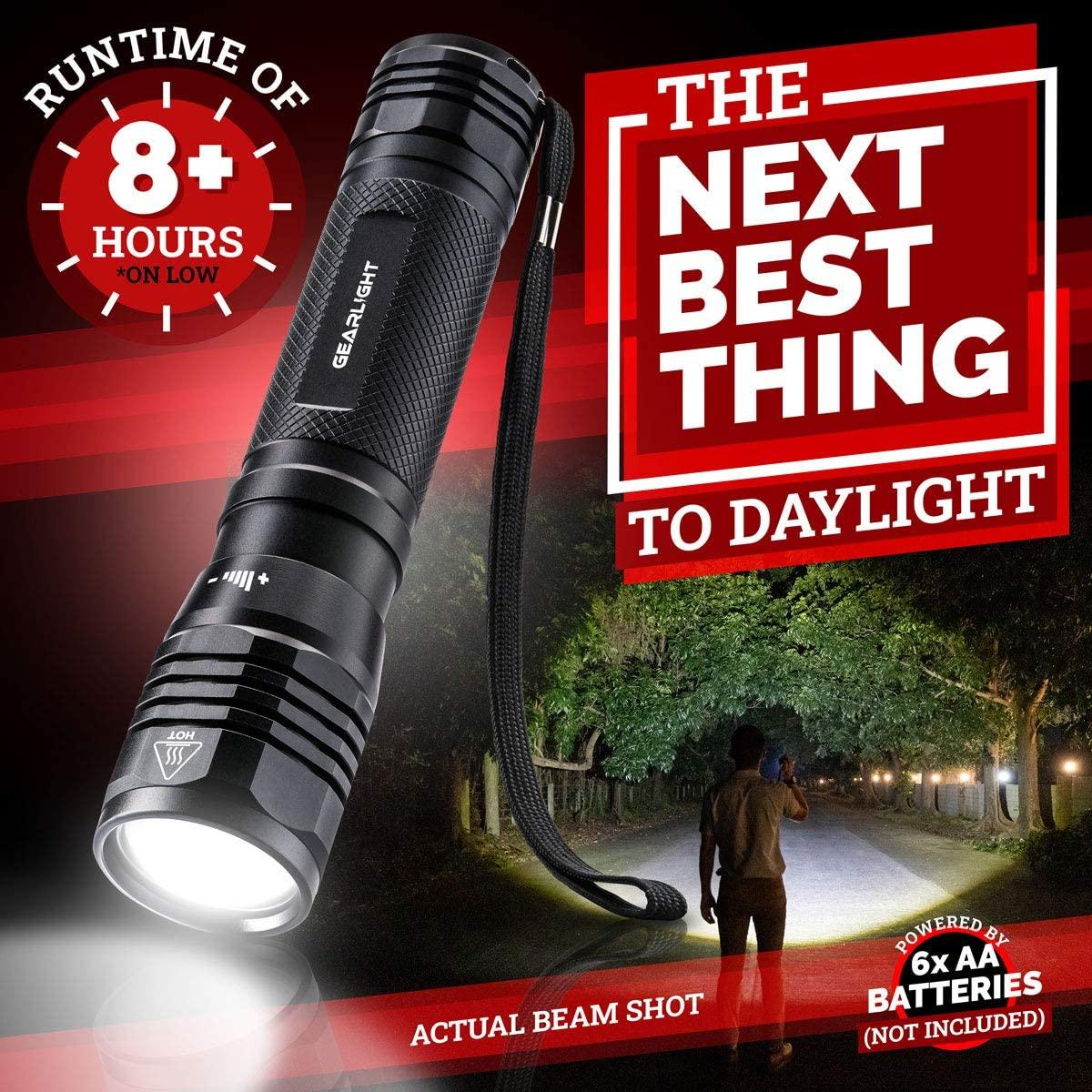 GearLight High-Powered LED Flashlight S1200 - Mid size, Zoomable, Water Resistant, Handheld Light - High Lumen Camping, Outdoor