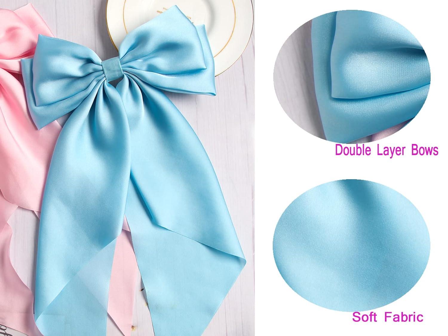 Furling Pompoms Bow Hair Clips with Long Tail 2pcs Hair Ribbon Bows for  Women Satin Bowknot