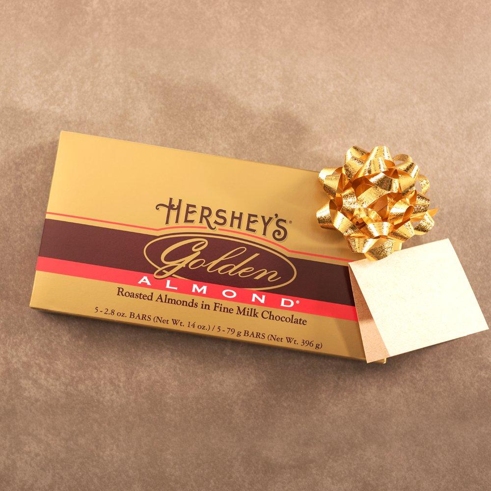 HERSHEY'S GOLDEN ALMOND Chocolate Bar, Roasted Almonds in Fine Milk  Chocolate Candy Bar, Individually Wrapped Bars in Gift Box, 14 Ounce Box