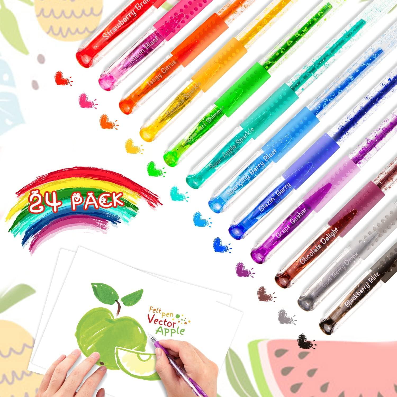sunacme Fruity Scented Gel Pens, Sweet Scented Glitter Gel Pens, Cute  School Supplies for Coloring, Journaling, Drawing, Note Taking - 24 Pack  Gift