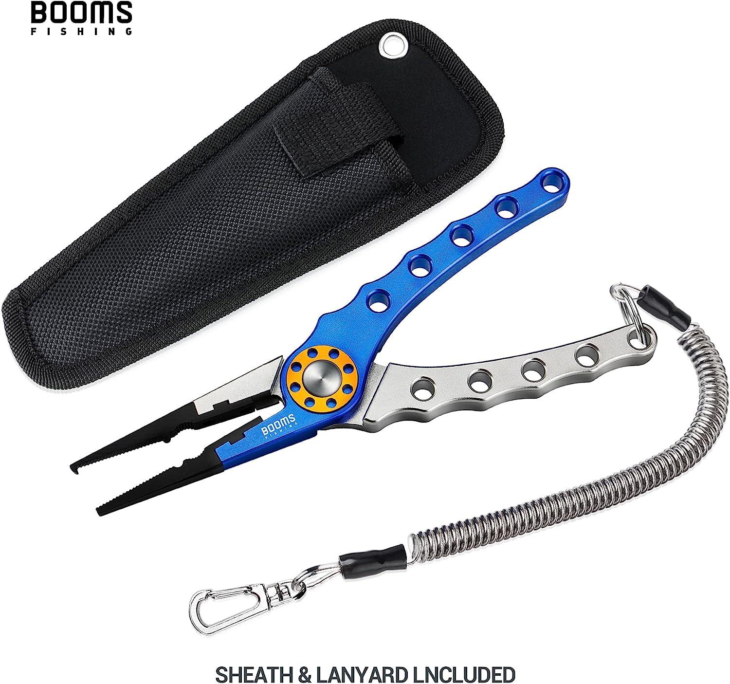 Booms Fishing X1 Aluminum Fishing Pliers Saltwater, Surf Fishing Tackle  Kit, Fishing Multitool Hook Remover Braided Fishing Line Cutting and Split  Ring with Coiled Lanyard and Sheath Blue(Coms 1 Sheath and 1