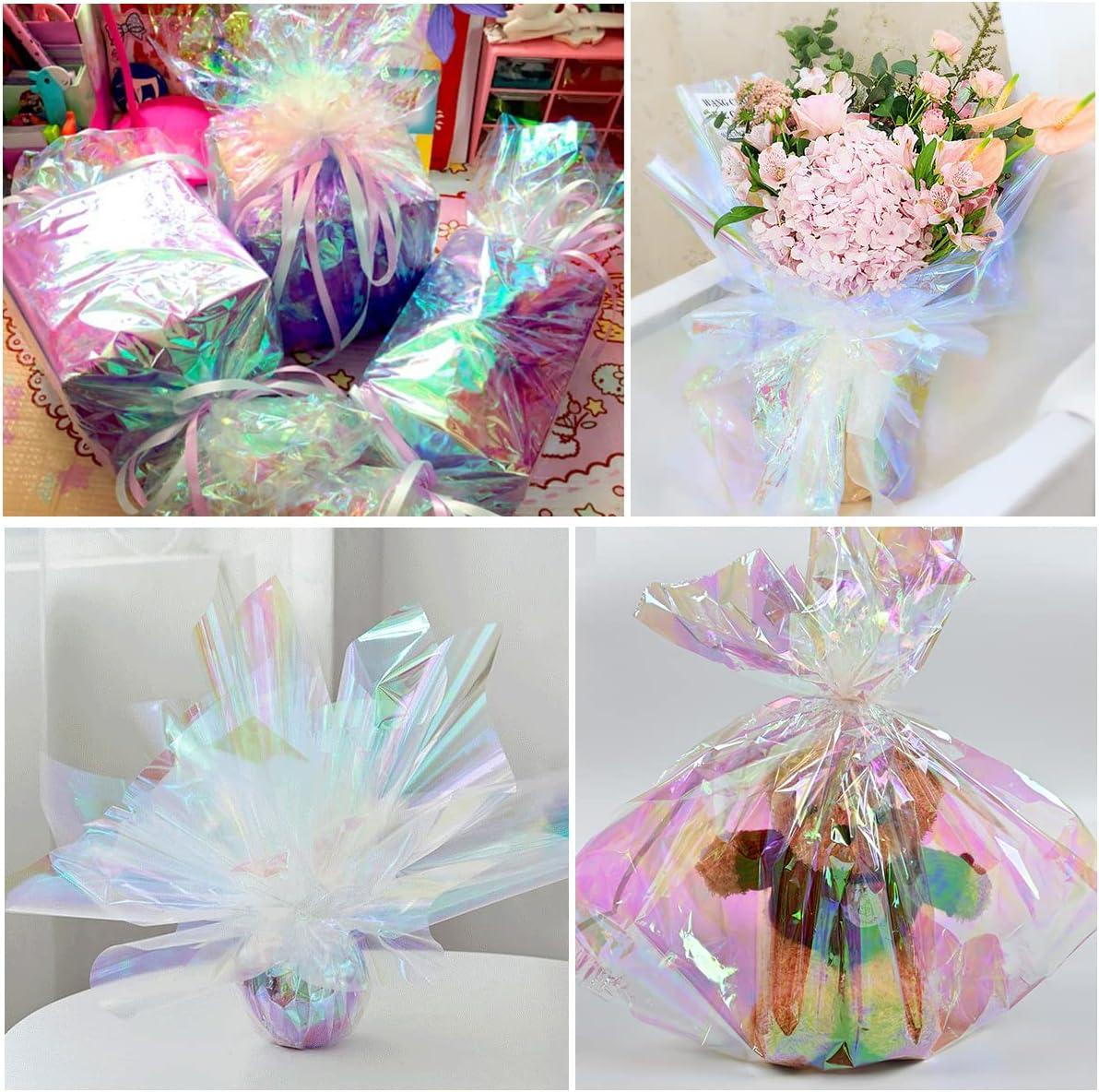 JOYIT Iridescent Cellophane Roll, Iridescent Wrapping Paper Cellophane Wrap for Gift Baskets Iridescent Film for DIY Wrapping, Gift Baskets, Treats