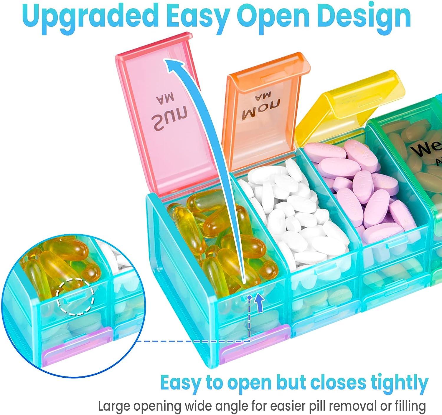 Betife Extra Large Supplement Organizer,Travel Weekly Pill Organizer  Bottle, Pill Dispenser with 7 Large Compartments, Organizer to Hold Monthly