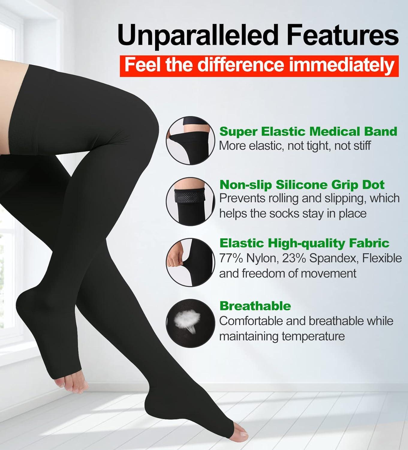  Medical Compression Pantyhose For Women & Men, 20-30mmHg  Opaque Open Toe Waist Thigh High Compression Leggings, Graduated Support  Tights For Varicose Veins, Edema, Flight