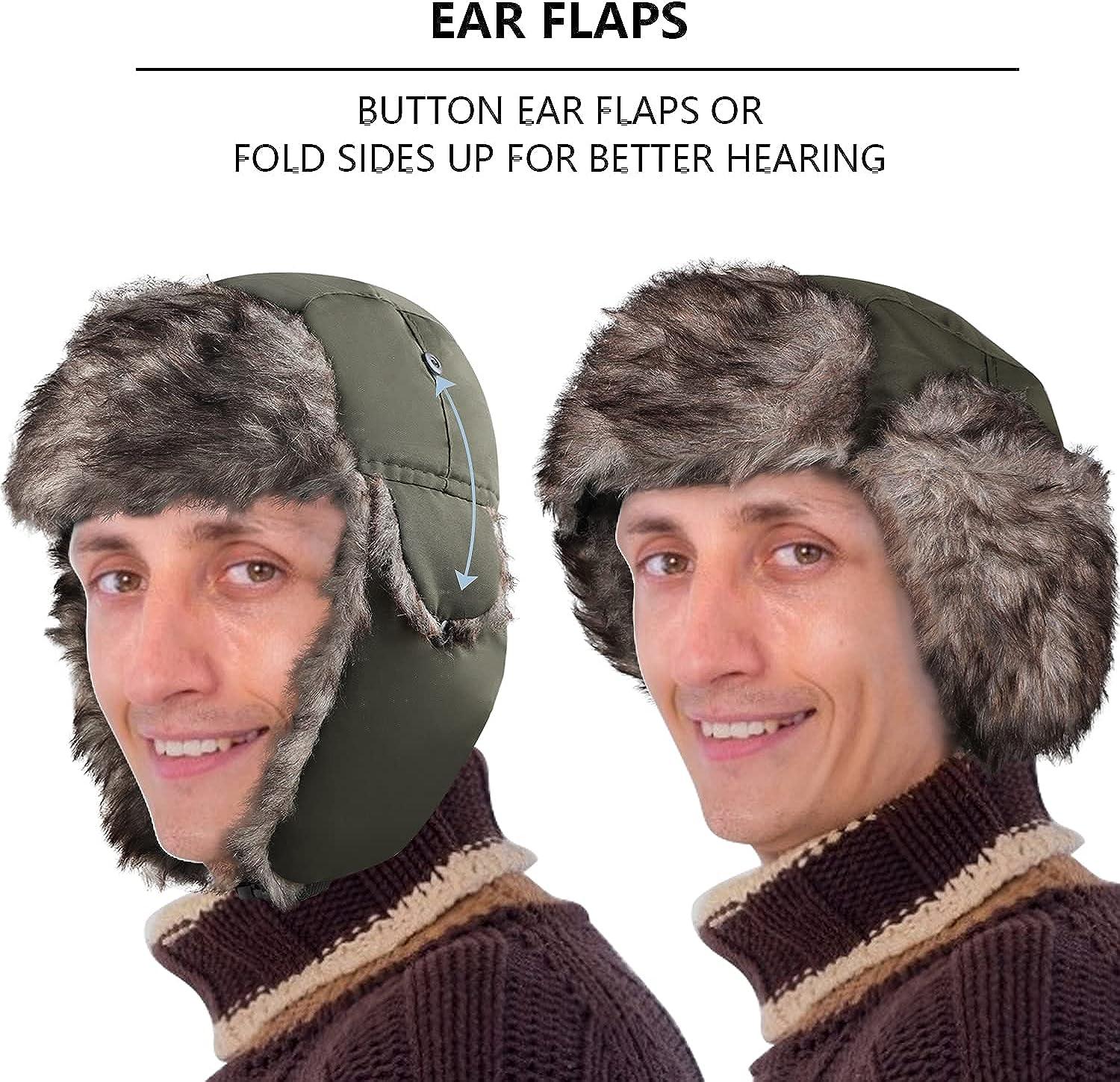 Buy Winter Trapper Hat - Russian Style Ushanka, Trooper, Faux Fur Headwear  for Men and Women - Ear Flaps, Chin Strap, Windproof Ski Mask - Covers Full  Face - Hunting, Snowboarding Accessories