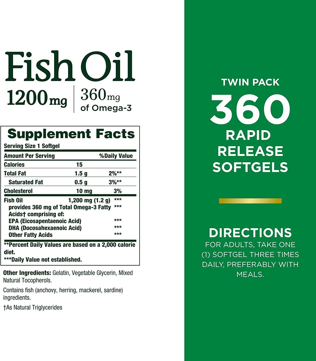 Nature's Bounty Fish Oil 1200 mg Rapid Release Liquid Softgels Twinpack