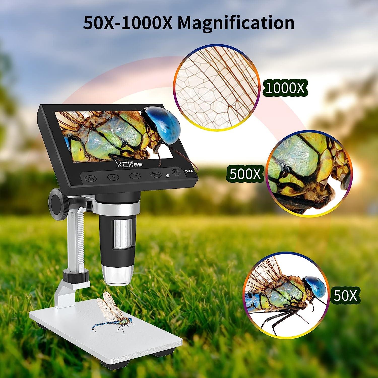 Digital Coin Microscope 4.3 inch Screen Handheld Microscope 1080p LCD  Digital Microscope Video Camera 1000X Coin Magnifier with 8 Adjustable LED  Lights for PCB Soldering for Adults/Kids Outside Use.