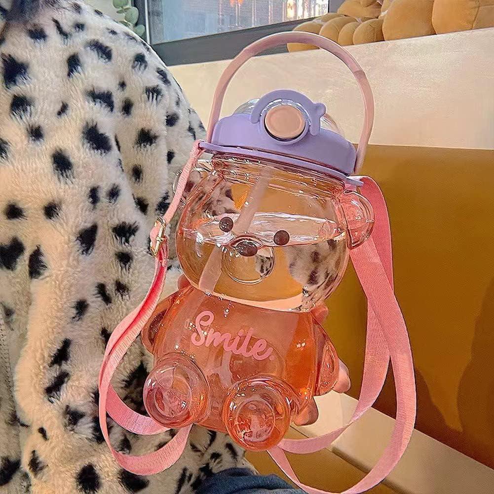 Cute Water Bottles Cartoon Bear Kawaii Water Bottle Milk Juice Coffee Glass  Water Bottle With Straw, Portable Leakproof Water Cup For Girls Boys, Bpa