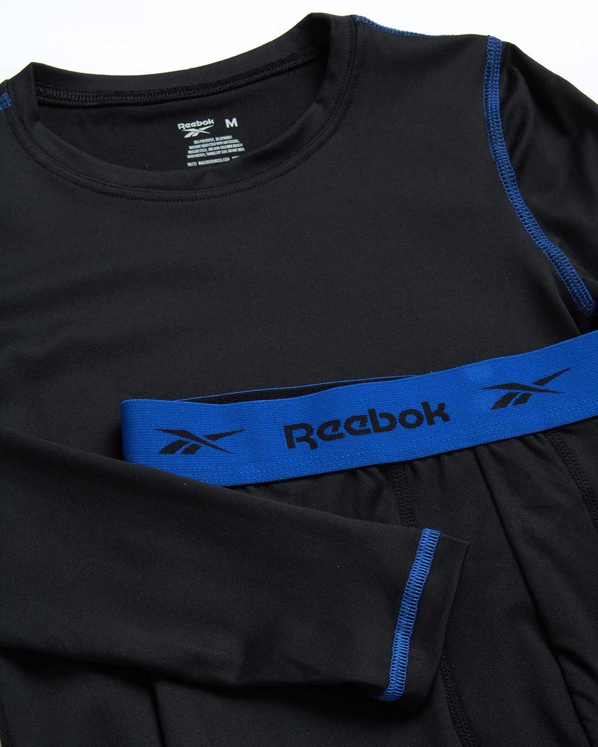 Reebok Boys' Thermal Underwear Set Performance Base Layer Long Sleeve  T-Shirt and Leggings (S-L) Black Large