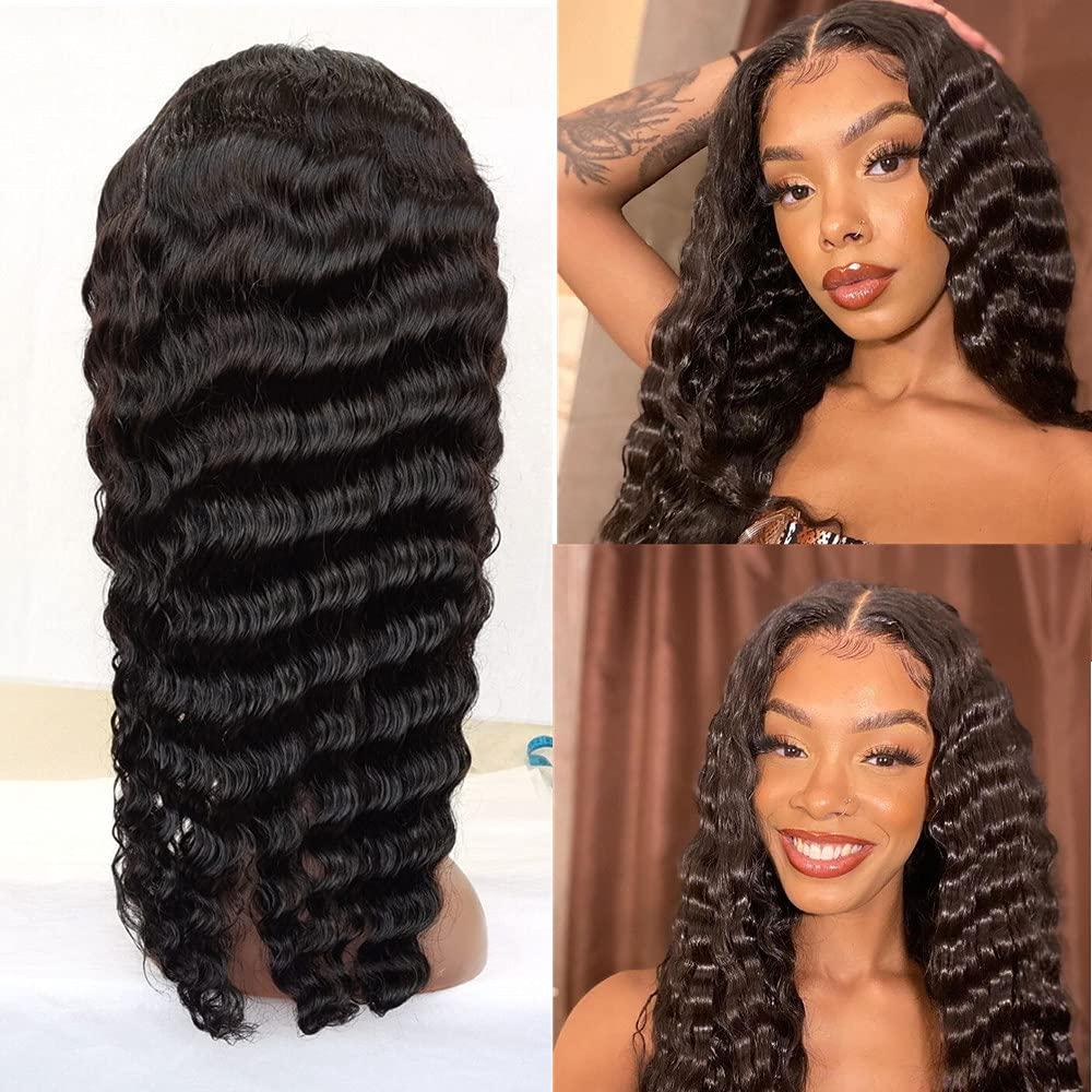 Buy TOOCCI Human Hair Deep Wave Wig Deep Curly 4x4 Lace Front Closure Wig  100% Unprocessed Brazilian Hair Wigs For Black Women 150% Density Curly  Human Hair Wavy Wig Glueless Lace Wigs (