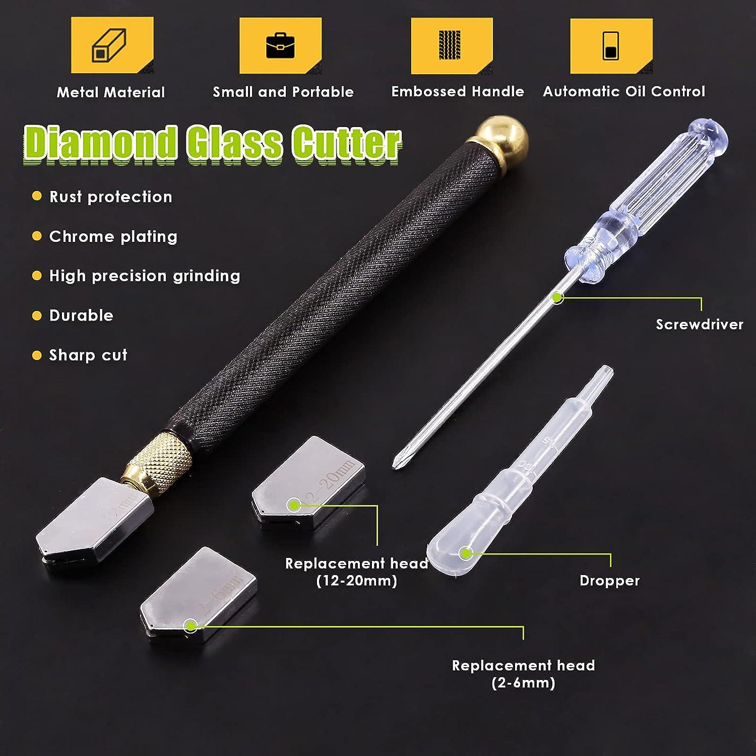 Glass Cutter Tool Set Pencil Style Oil Feed Carbide Tip with Bonus Blades and Screwdriver