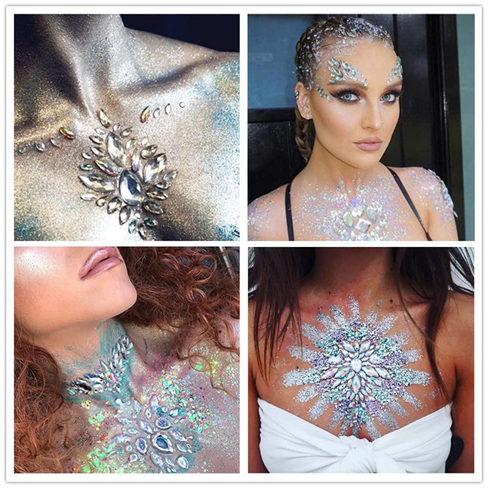 Set of 4 Rhinestone Mermaid Face Jewelry Tattoos - Body Stickers