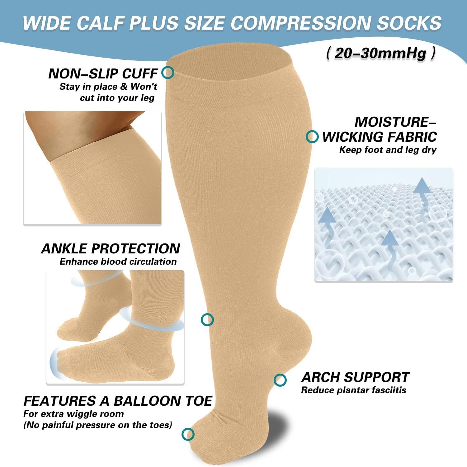 DHSO 1 Pack Plus Size Compression Socks for Women & Men, 20-30 mmhg Extra  Wide Calf Knee High Stockings for Circulation Support Recovery, Nude, 3XL :  : Health & Personal Care
