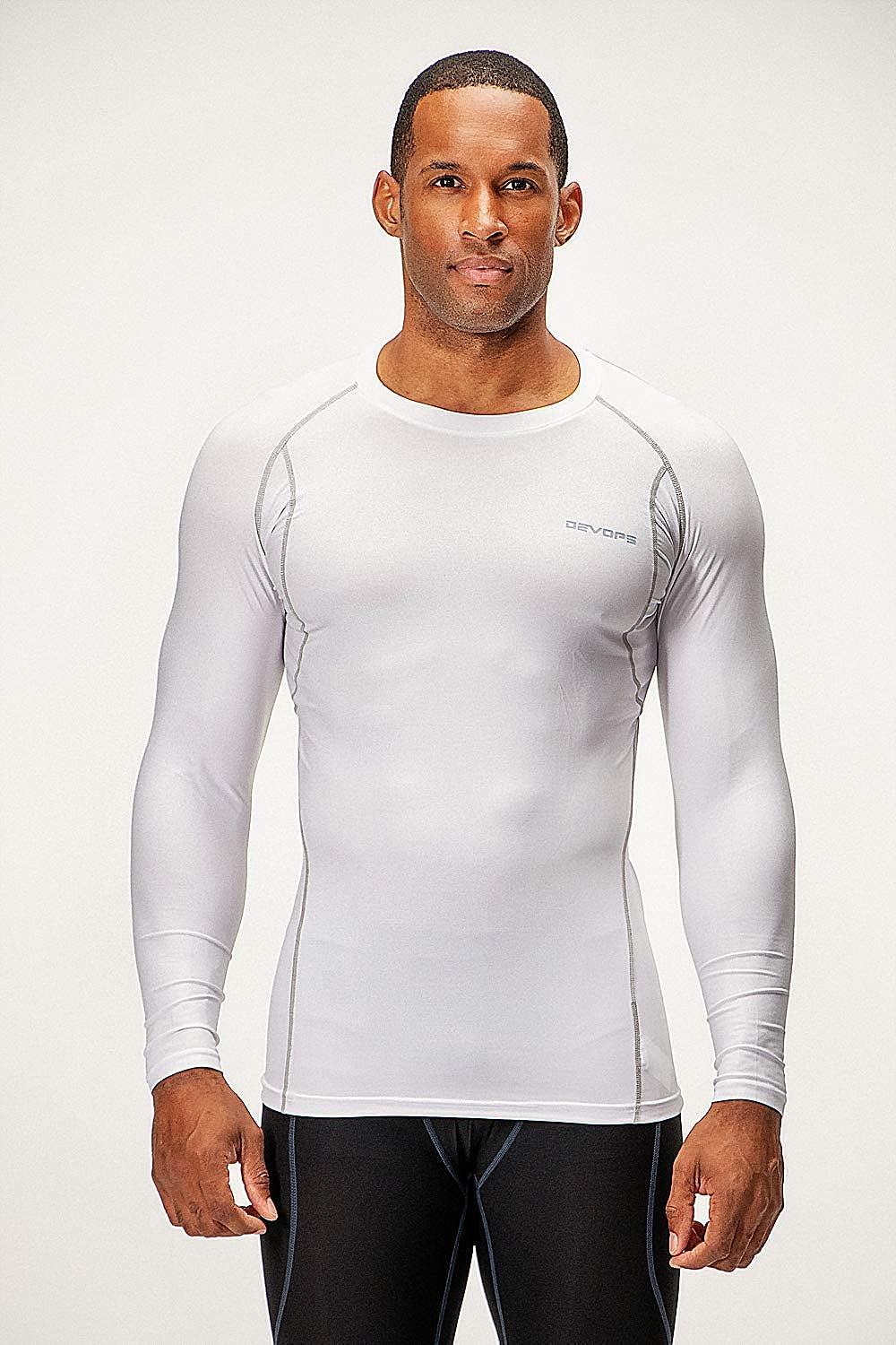 DEVOPS 3 Pack Men's Athletic Long Sleeve Compression Shirts Large